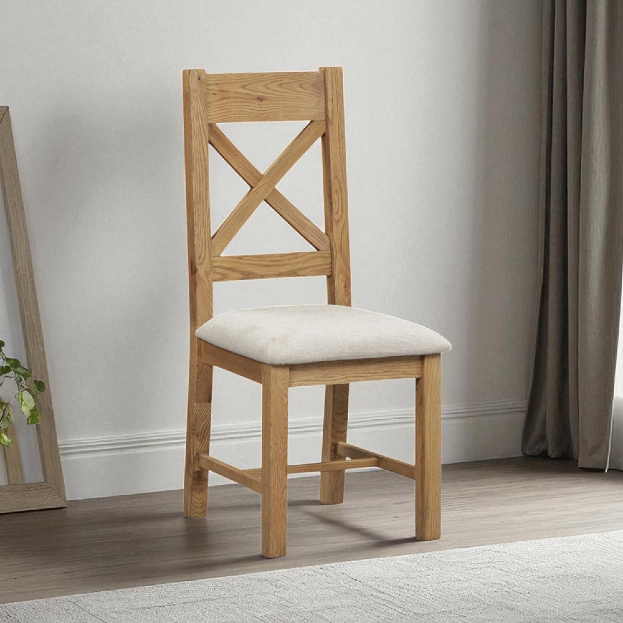 2 x Hopewood Oak and Fabric Cross Back Dining Chair