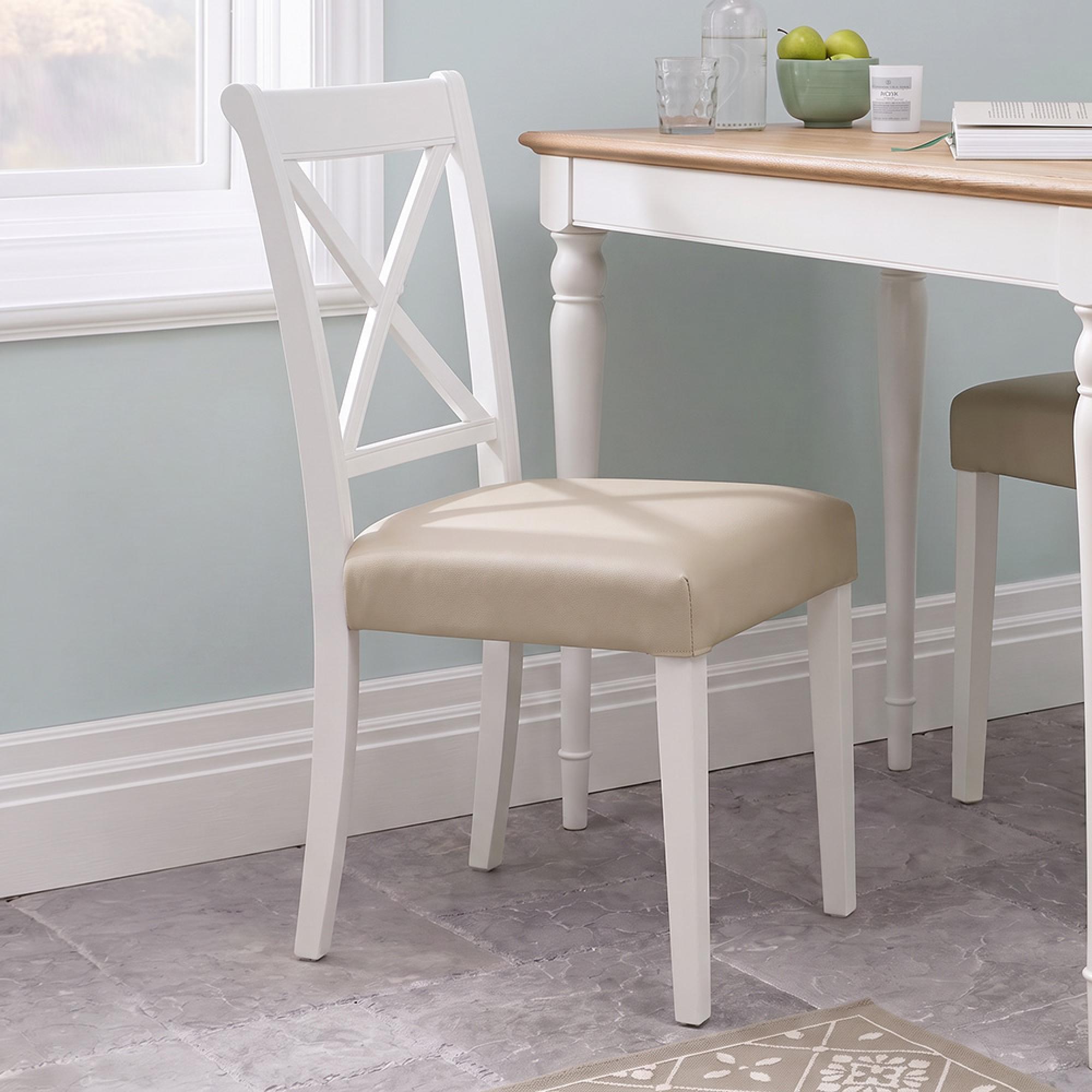 2 x Hampstead Dining Chairs X Back Ivory Bonded Leather