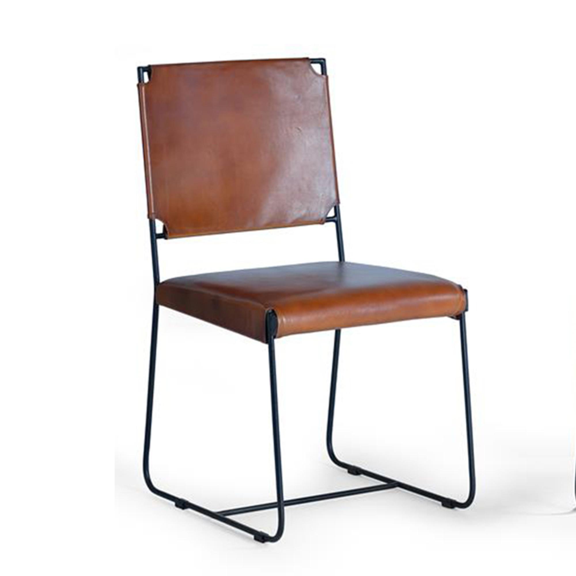 Ault Dining Chair - Industrial Style - Brown Leather - Set of 2