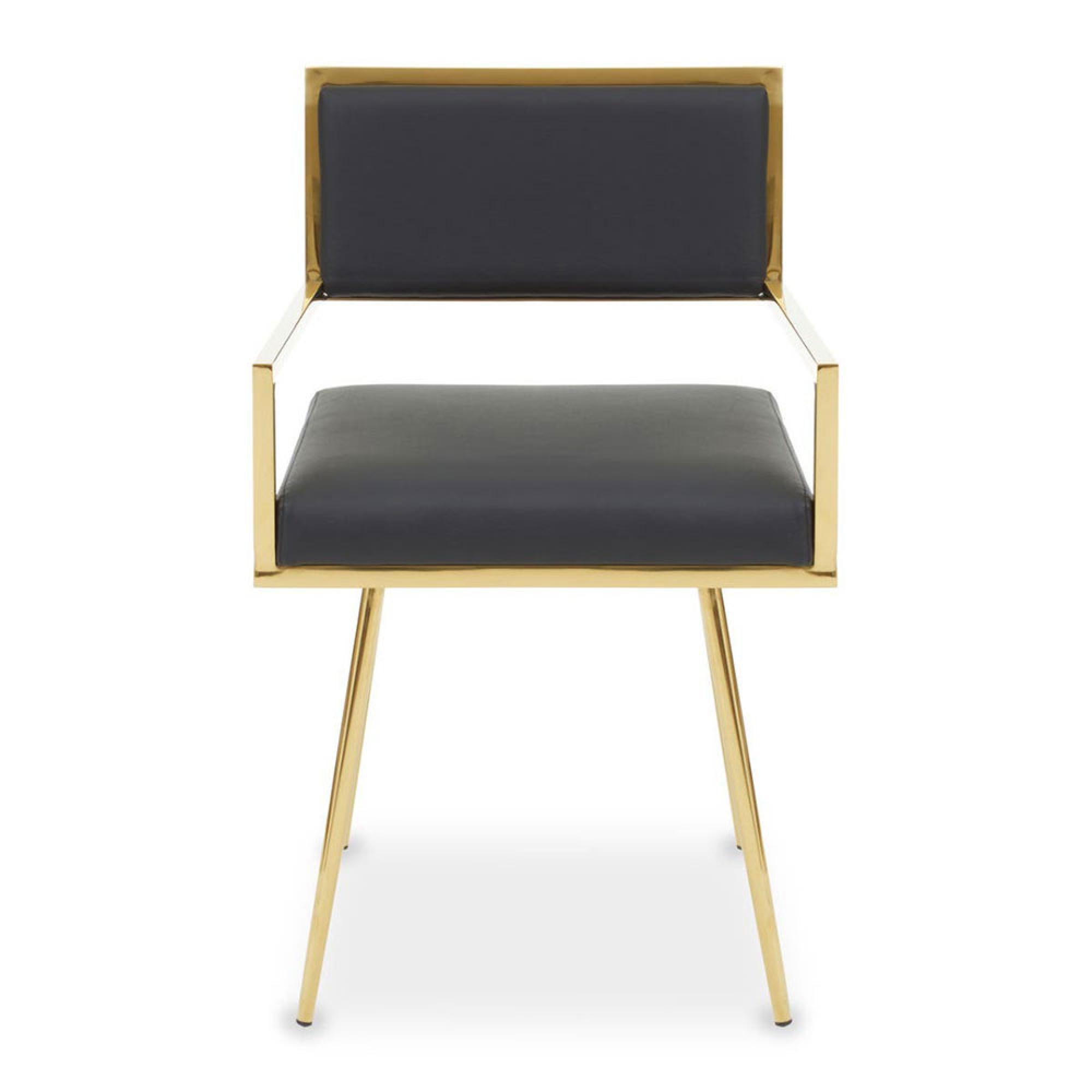 Azalea Dining Chair - Set of 2 - Black Faux Leather with Gold Metal Frame