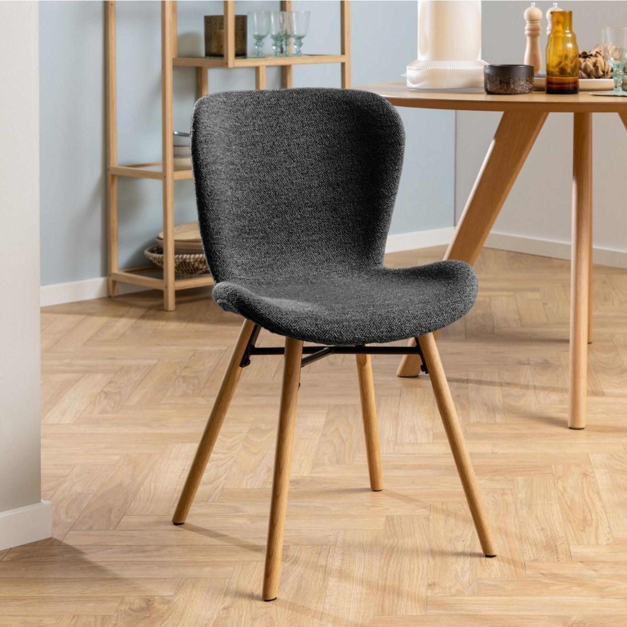 Batilda Dining Chair - Set of 2 - Grey Fabric - Oak Legs