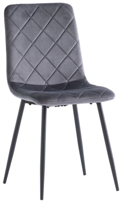 Bella Dining Chair - Set of 2 - Cross Stitched - Grey Velvet Fabric