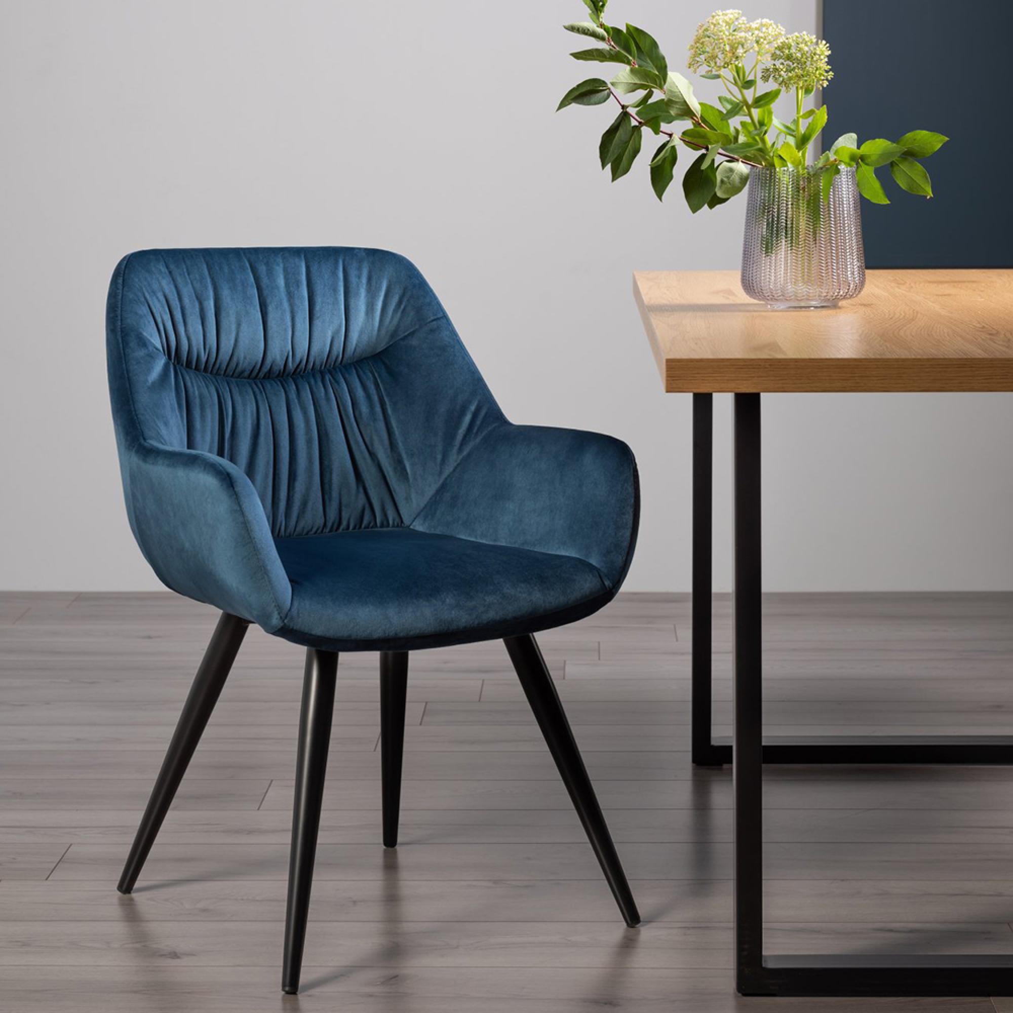 Dali Dining Chairs - Set of 2 - Petrol Blue Velvet - Black Legs