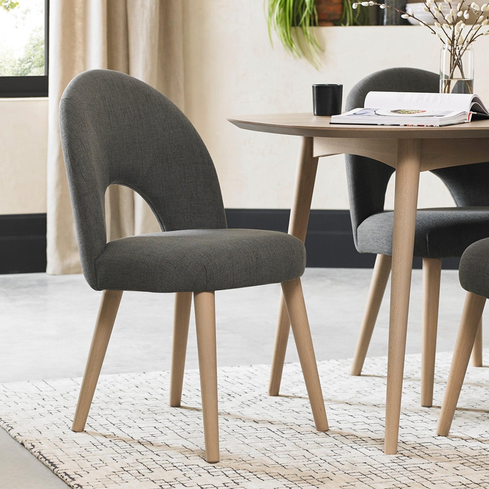Dansk Scandi Oak Dining Chairs - Set of 2 - Upholstered - Cold Steel Fabric