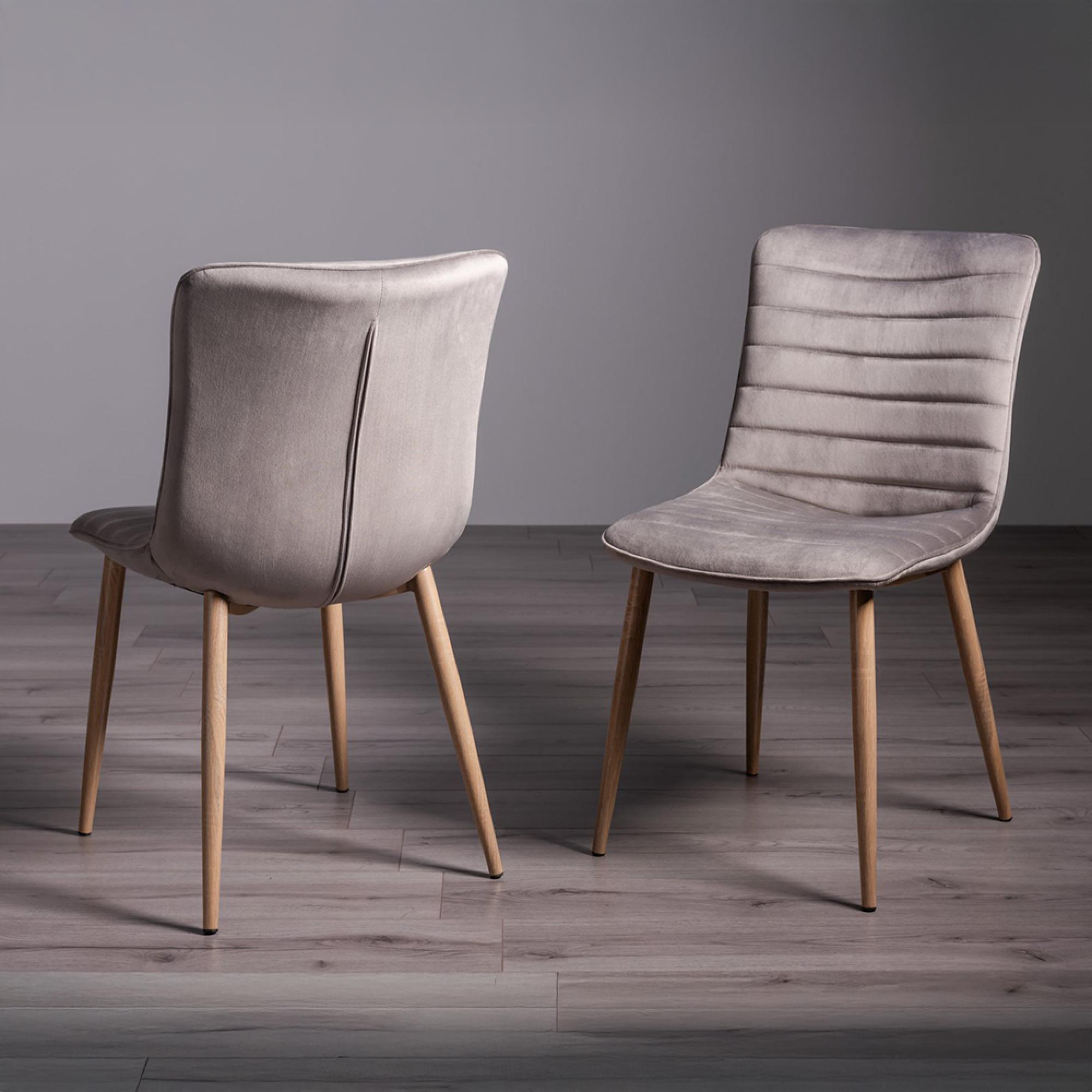 Eriksen Dining Chairs - Set of 2 - Grey Velvet - Oak Effect Legs