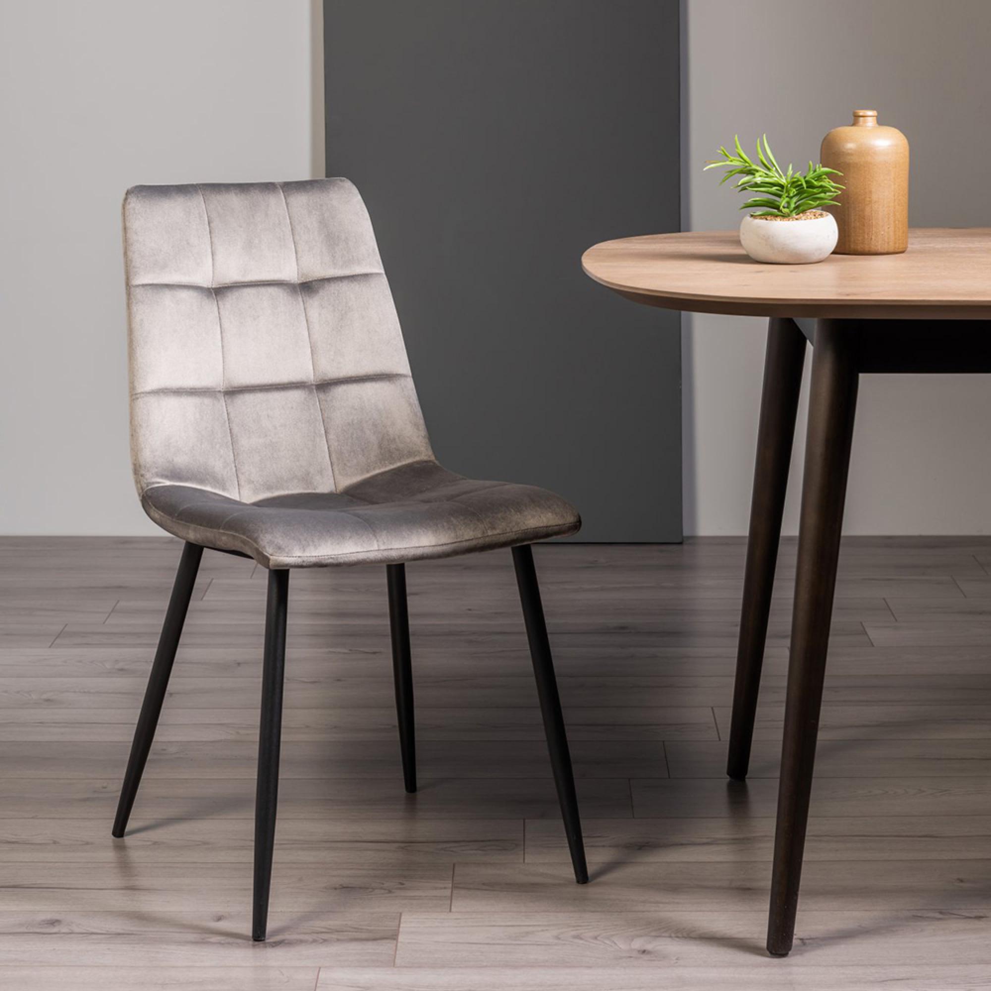 Mondrian Dining Chairs - Set of 2 - Grey Velvet - Black Legs