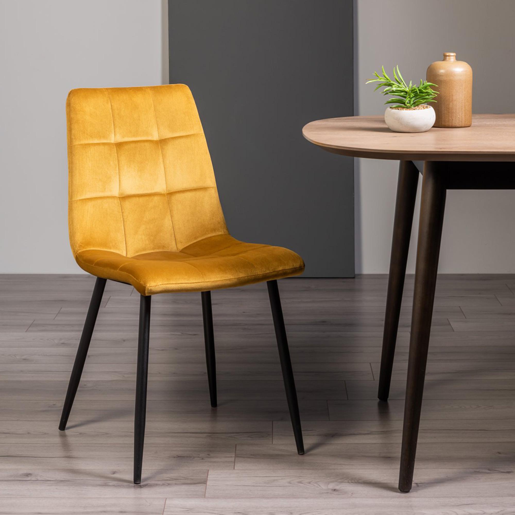 Mondrian Dining Chairs - Set of 2 - Mustard Velvet - Black Legs