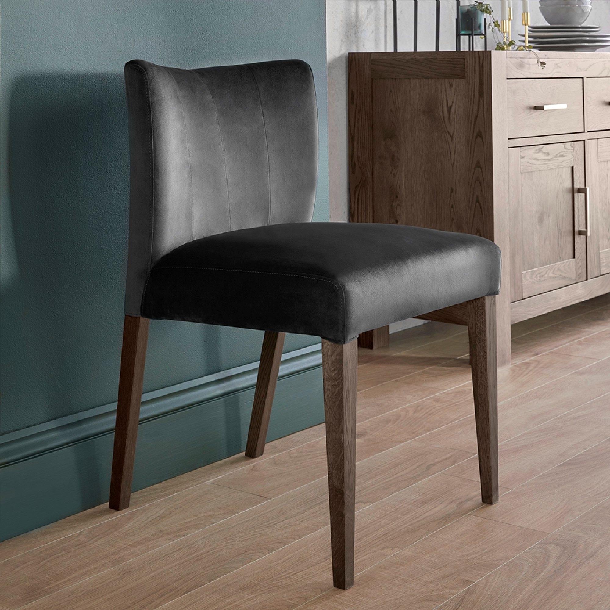 Turin Dining Chairs - Set of 2 - Gun Metal Velvet - Low Back
