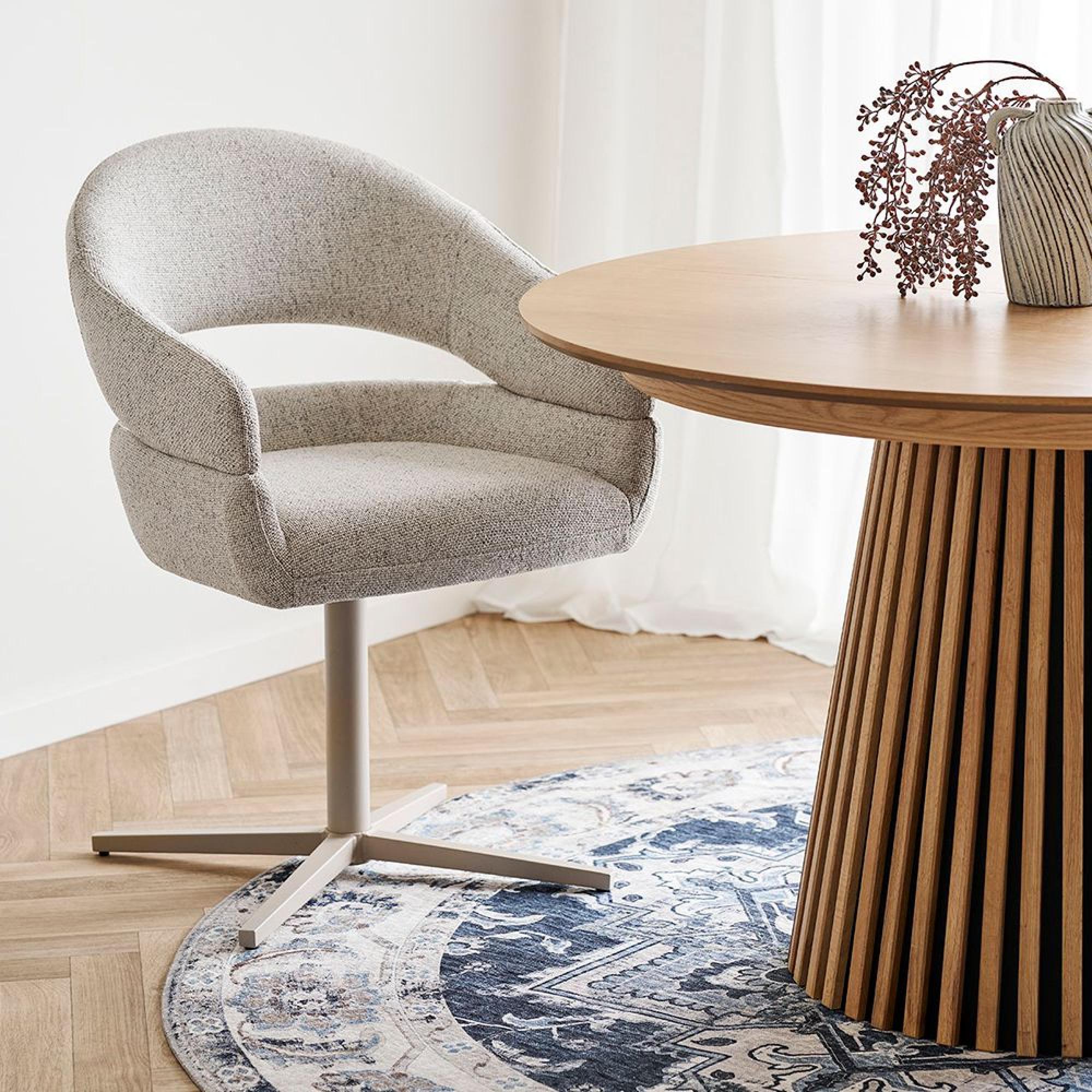 Dover Dining Chair - Set of 2 - Beige Fabric - Curved - Swivel