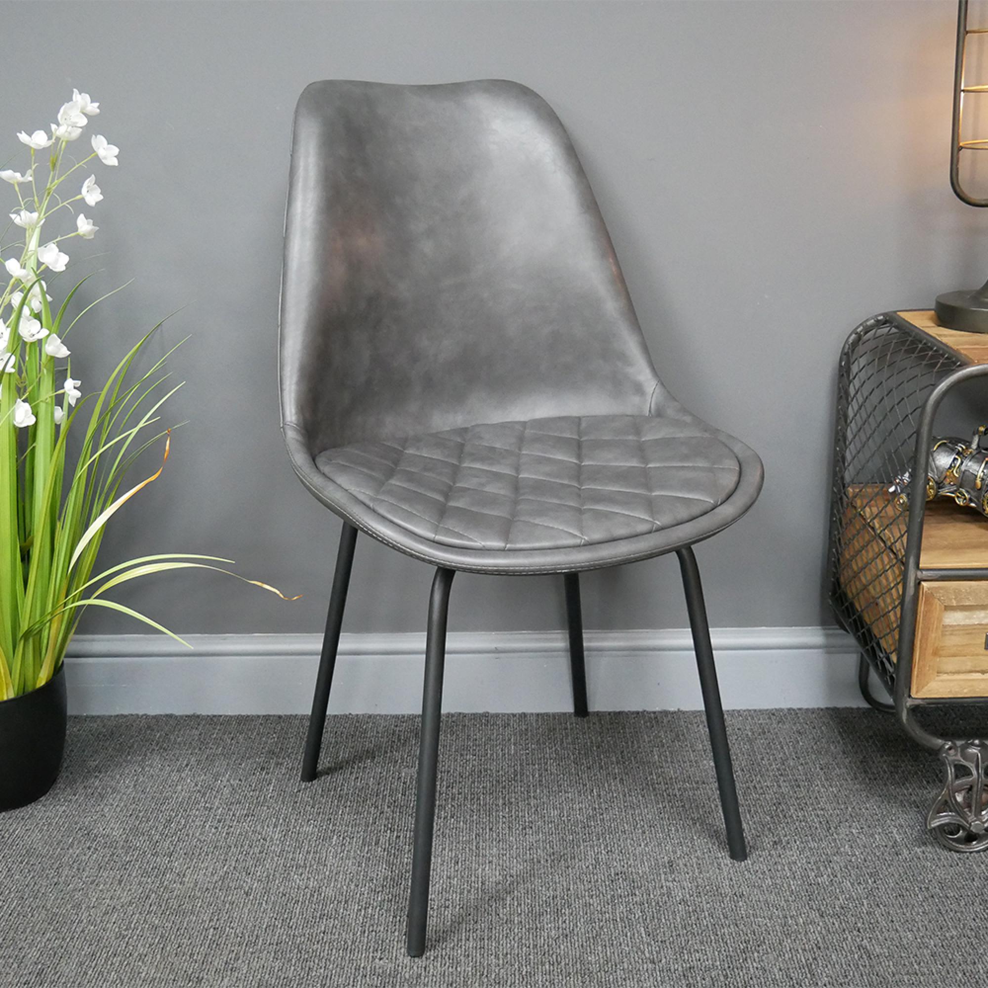 Dining Chair - Set of 2 - Dark Grey Faux Leather