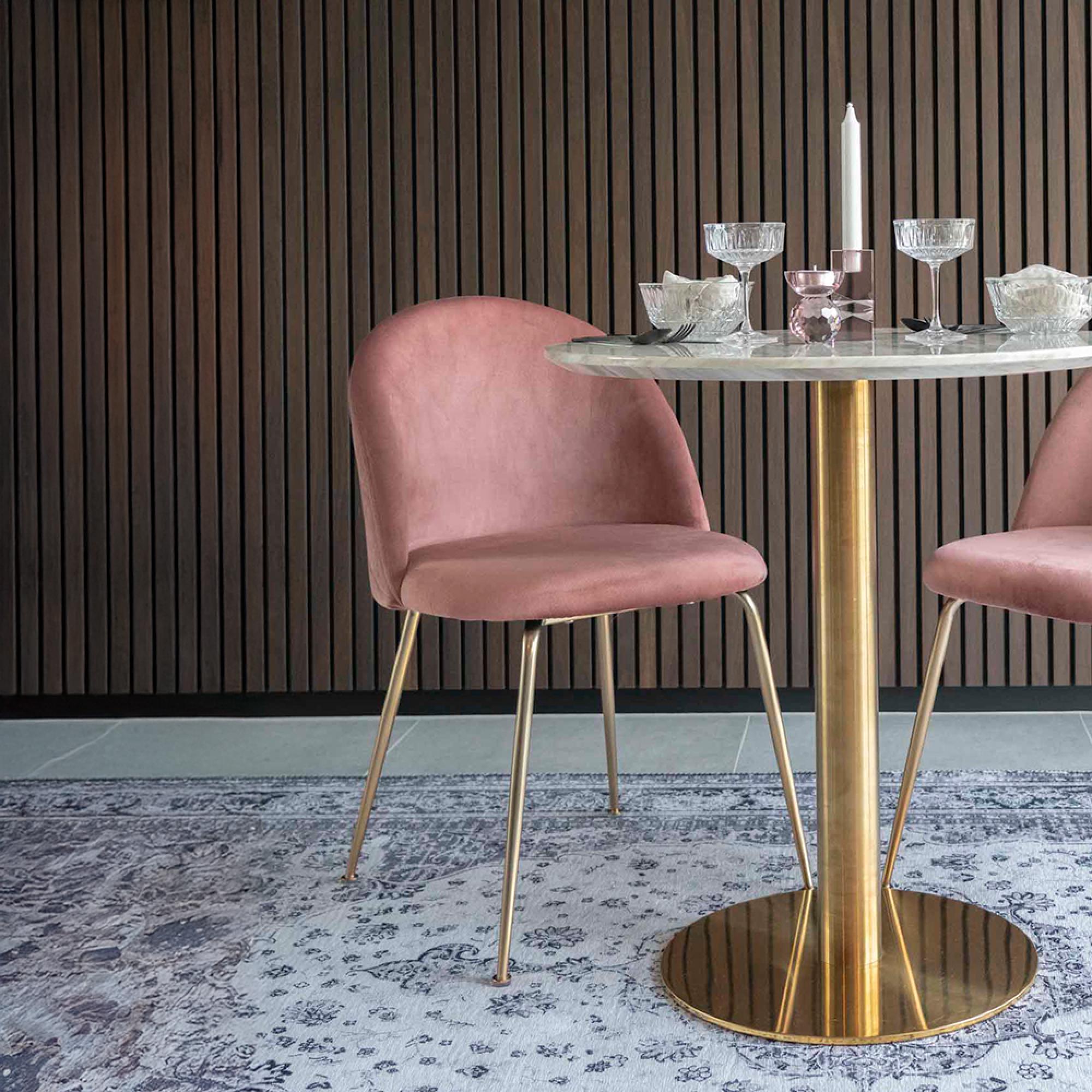 Geneve Dining Chair - Set of 2 - Rose - Velvet Fabric - Gold Legs