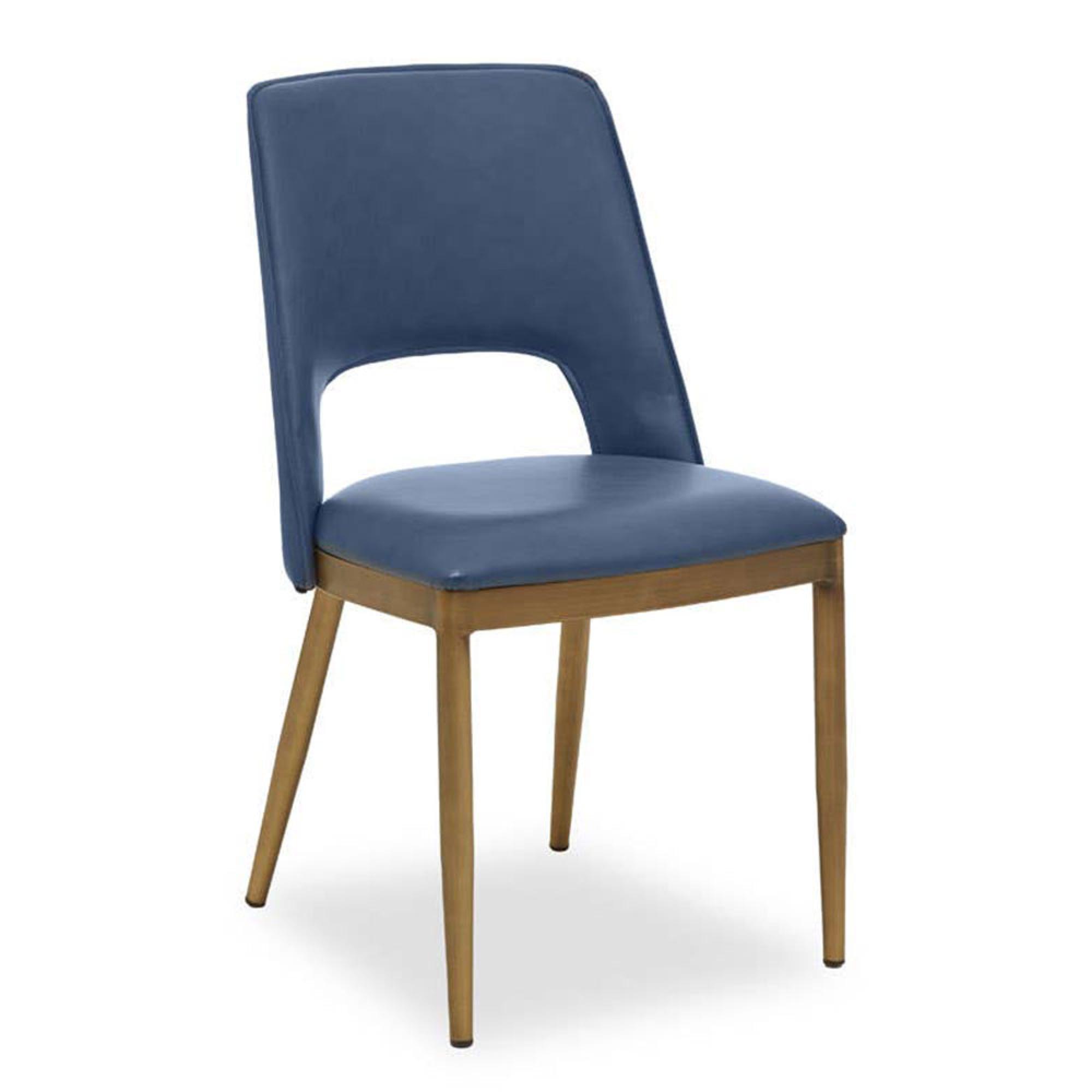Gilden Dining Chair - Set of 2 - Blue Faux Leather with Gold Metal Legs