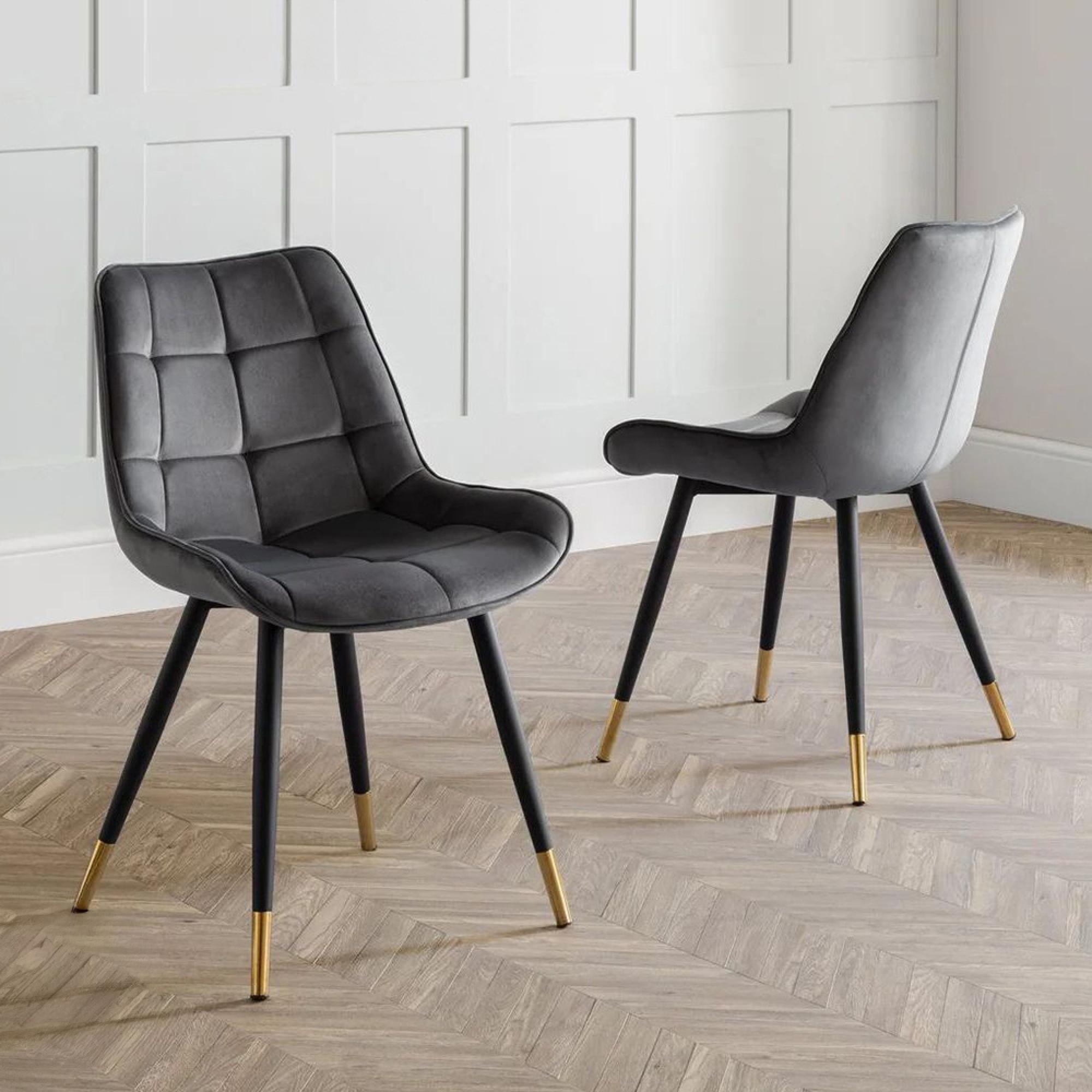 Hadid Dining Chair - Set of 2 - Grey Velvet Fabric