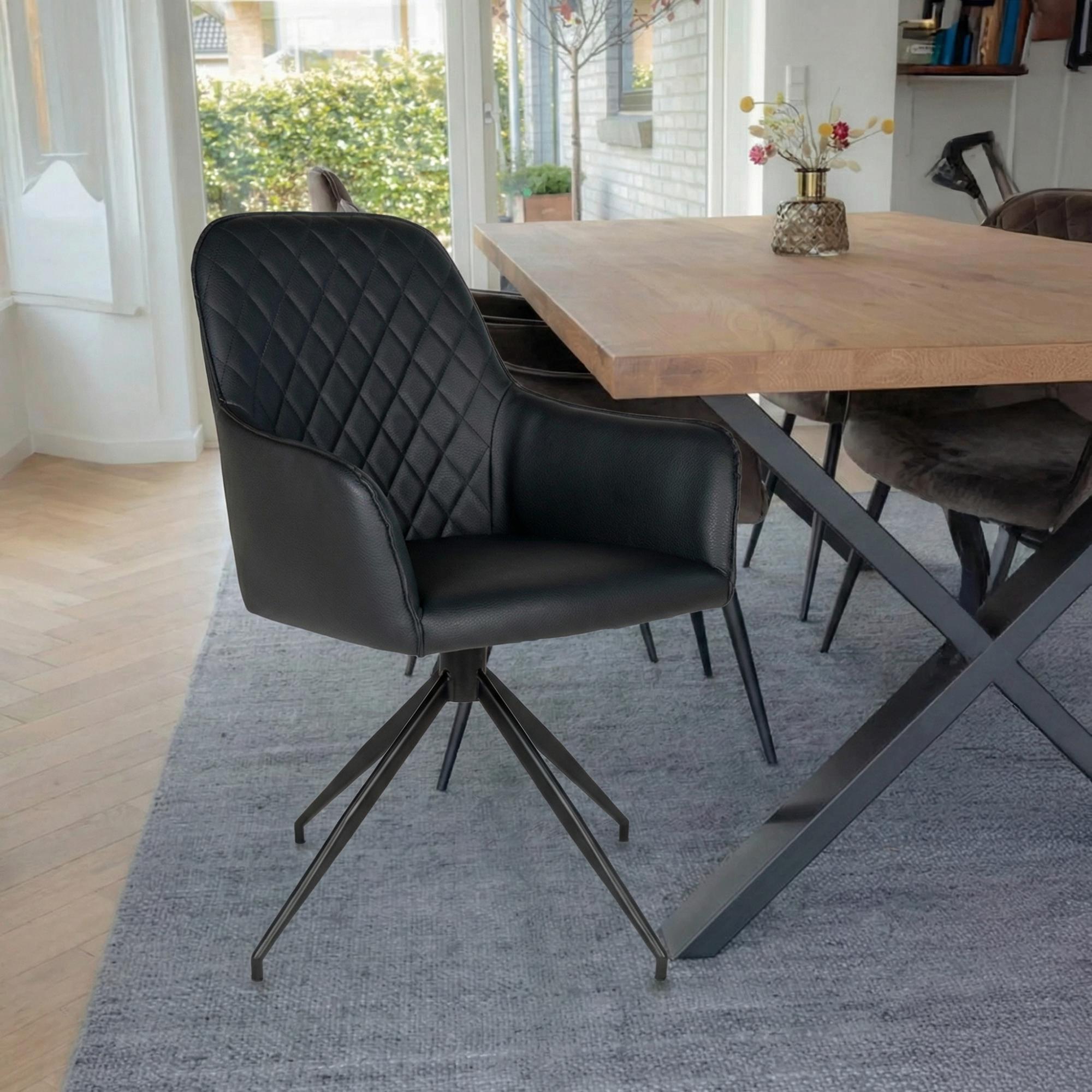 Harbo Dining Chair - Set of 2 - Black - Faux Leather - Swivel