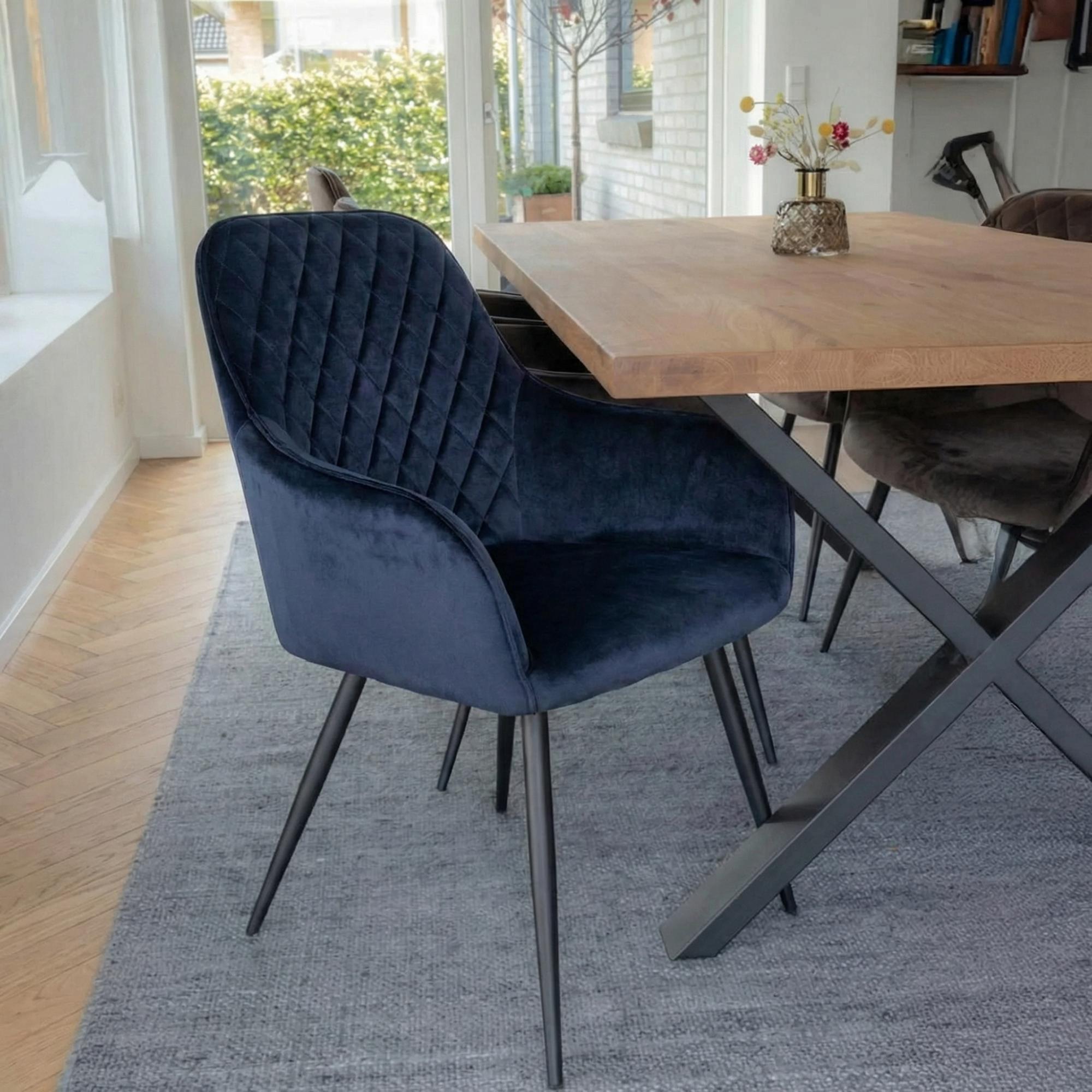 Harbo Dining Chair - Set of 2 - Blue - Velvet Fabric