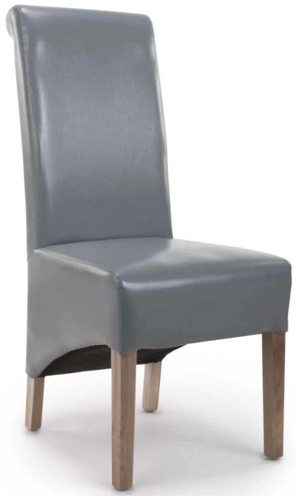 Krista Dining Chair - Set of 2 - Bonded Leather - Grey - Roll Back
