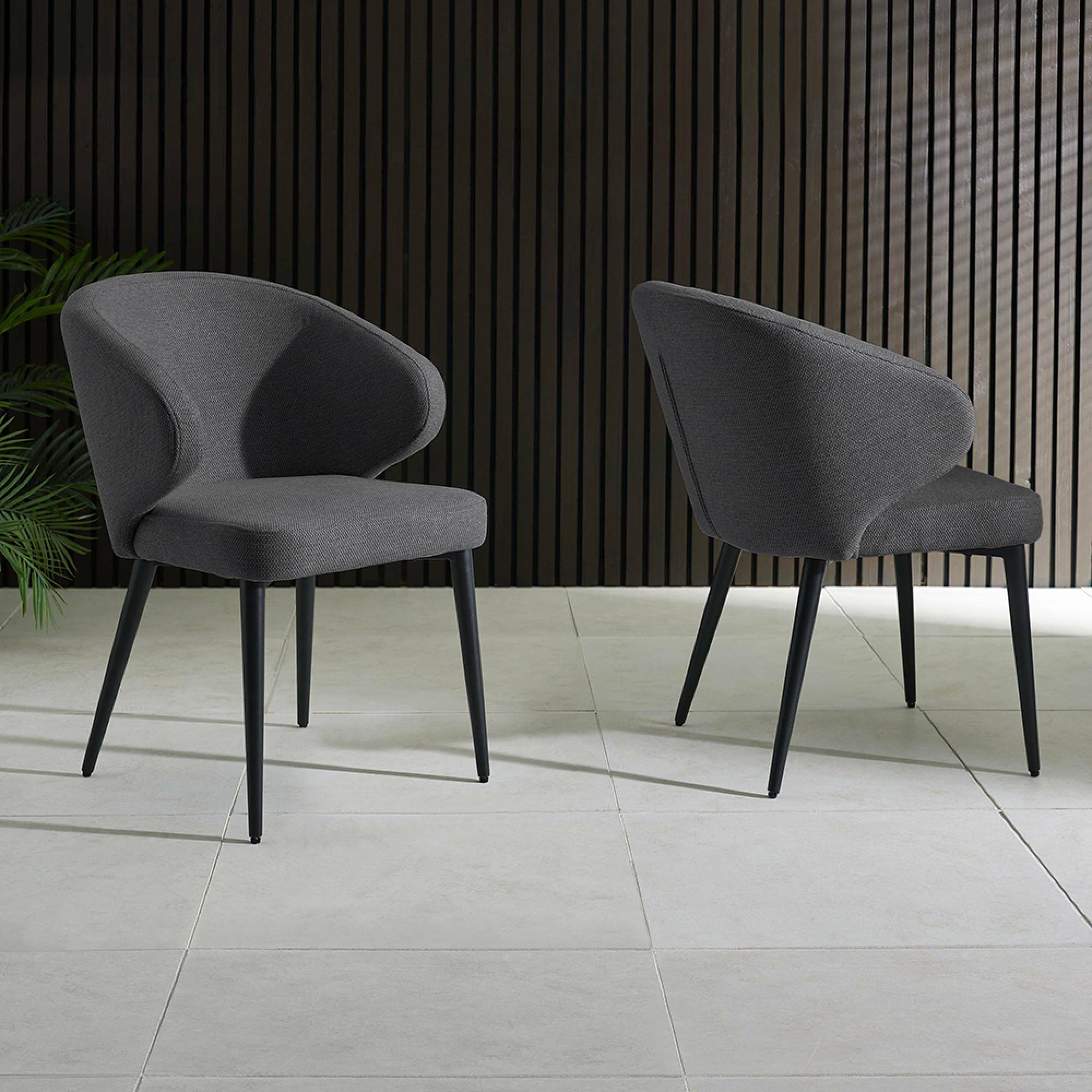 Marcus Dining Chair - Set of 2 - Mid Grey Fabric - Curved