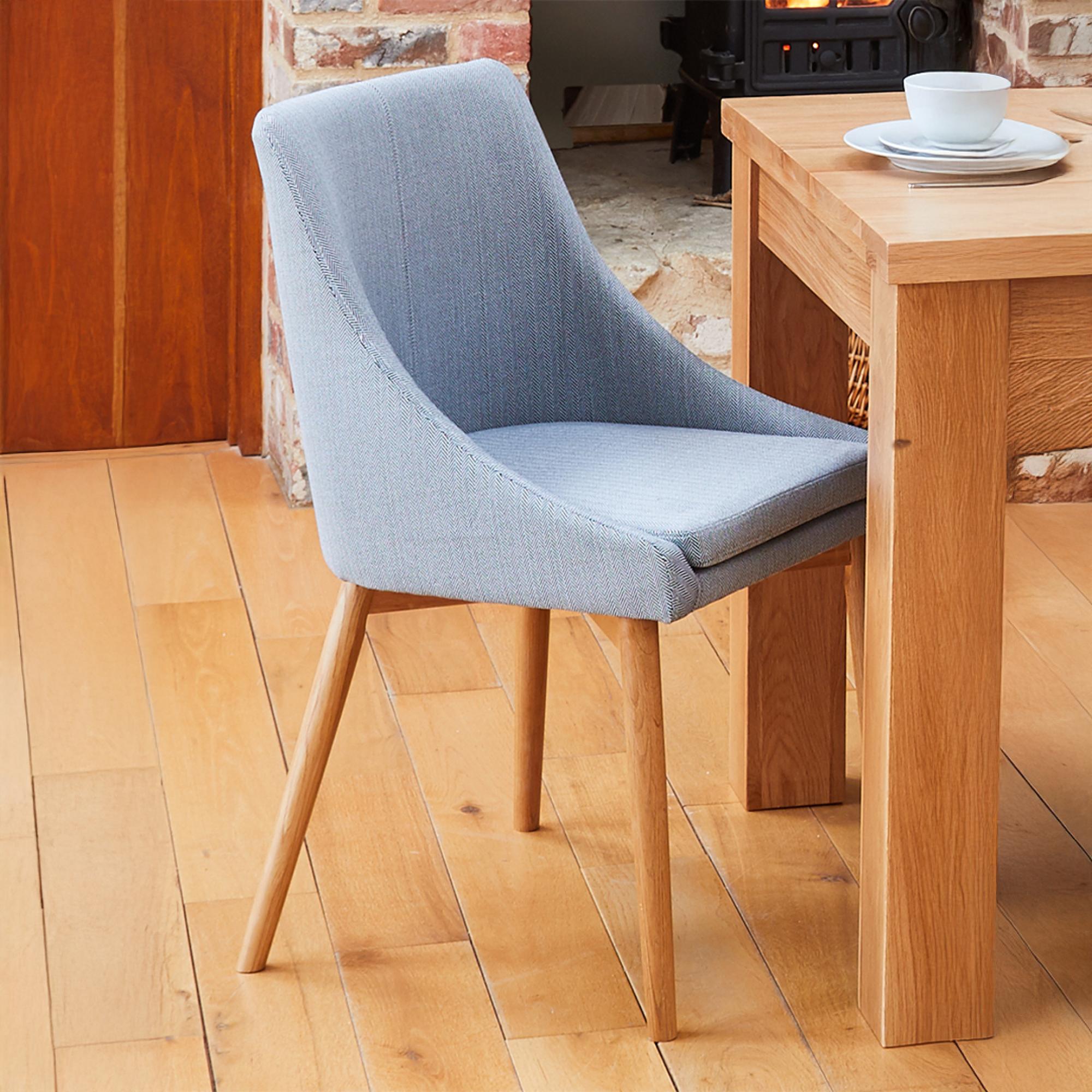 Mobel Oak Dining Chairs - Set of 2 - Grey Fabric Upholstered