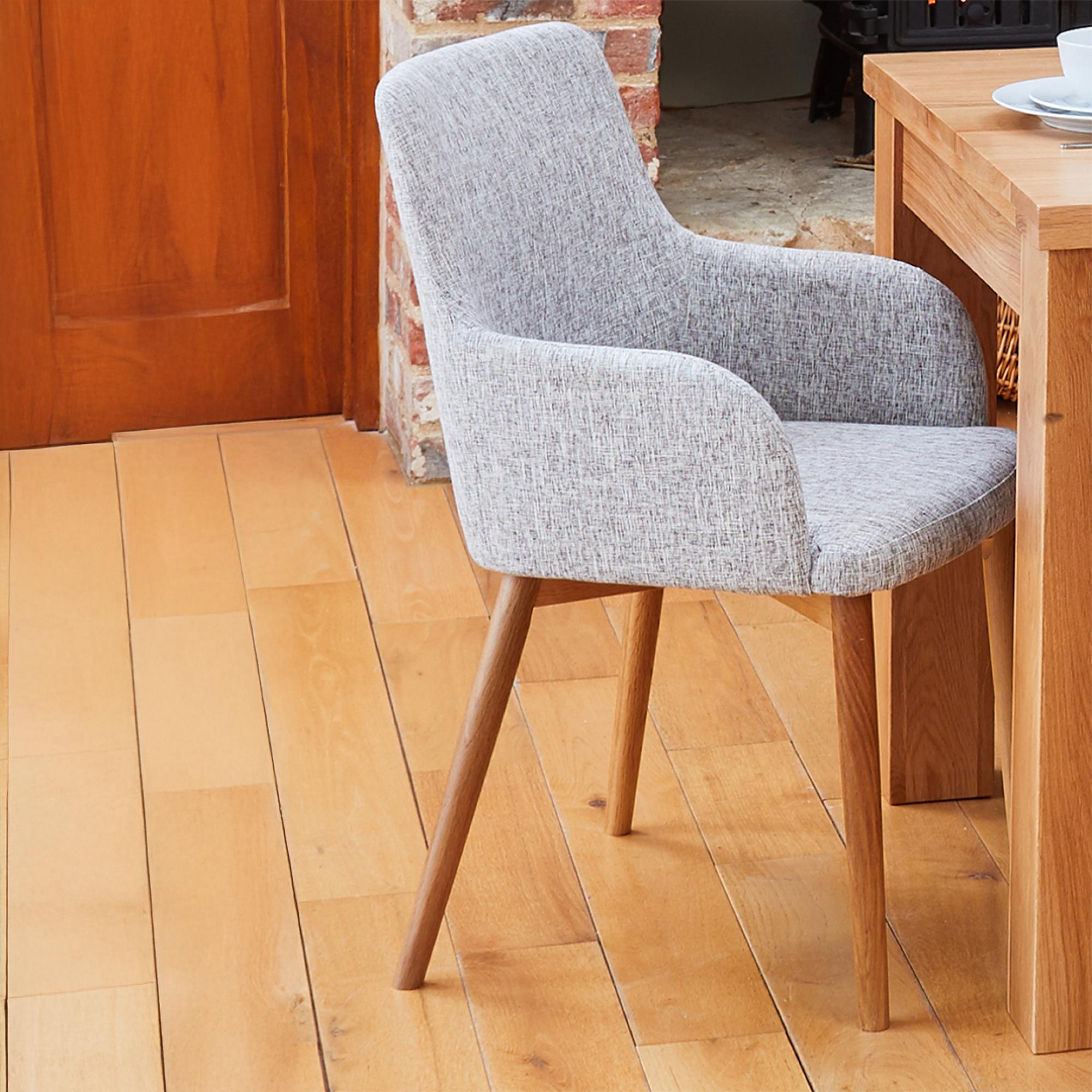 Mobel Oak Dining Chairs - Set of 2 - Light Grey Fabric