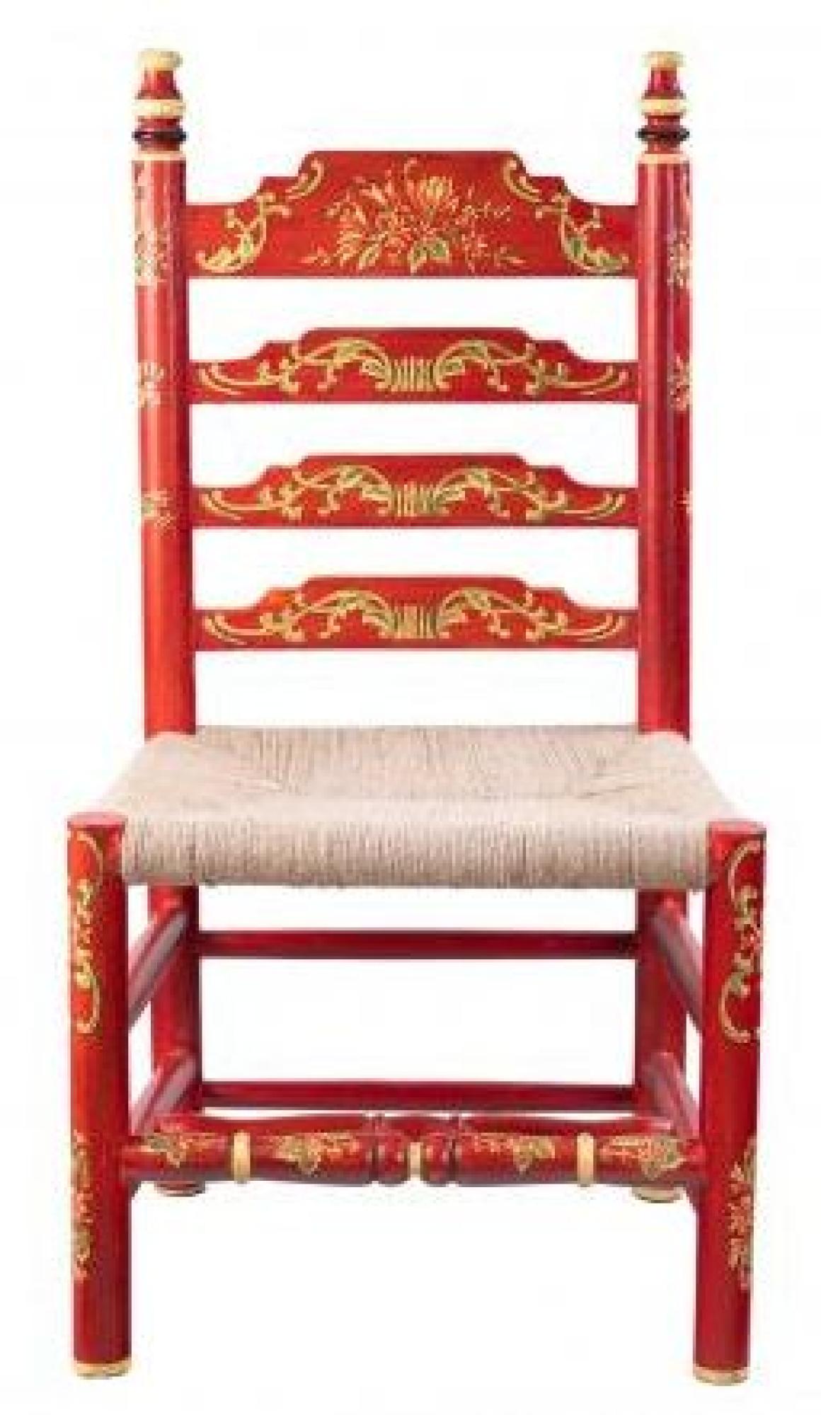 Meerut Dining Chairs - Set of 2 - Wooden - Floral Design - Red