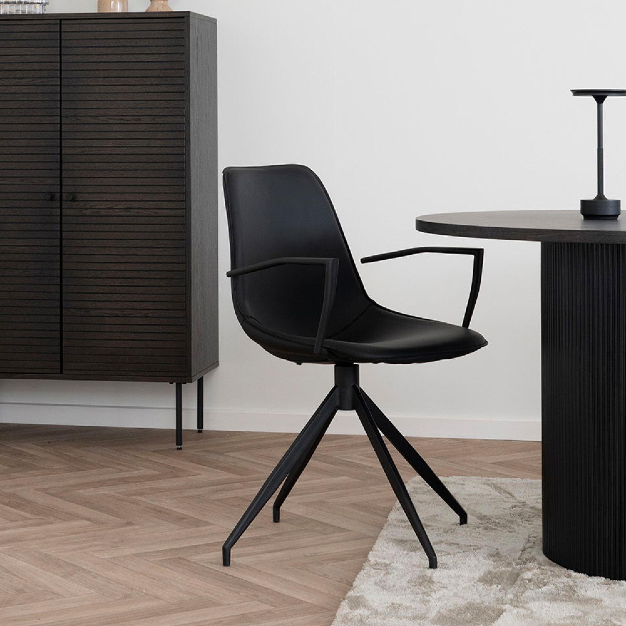 Monaco Dining Armchair - Set of 2 - Black - Faux Leather - Swivel