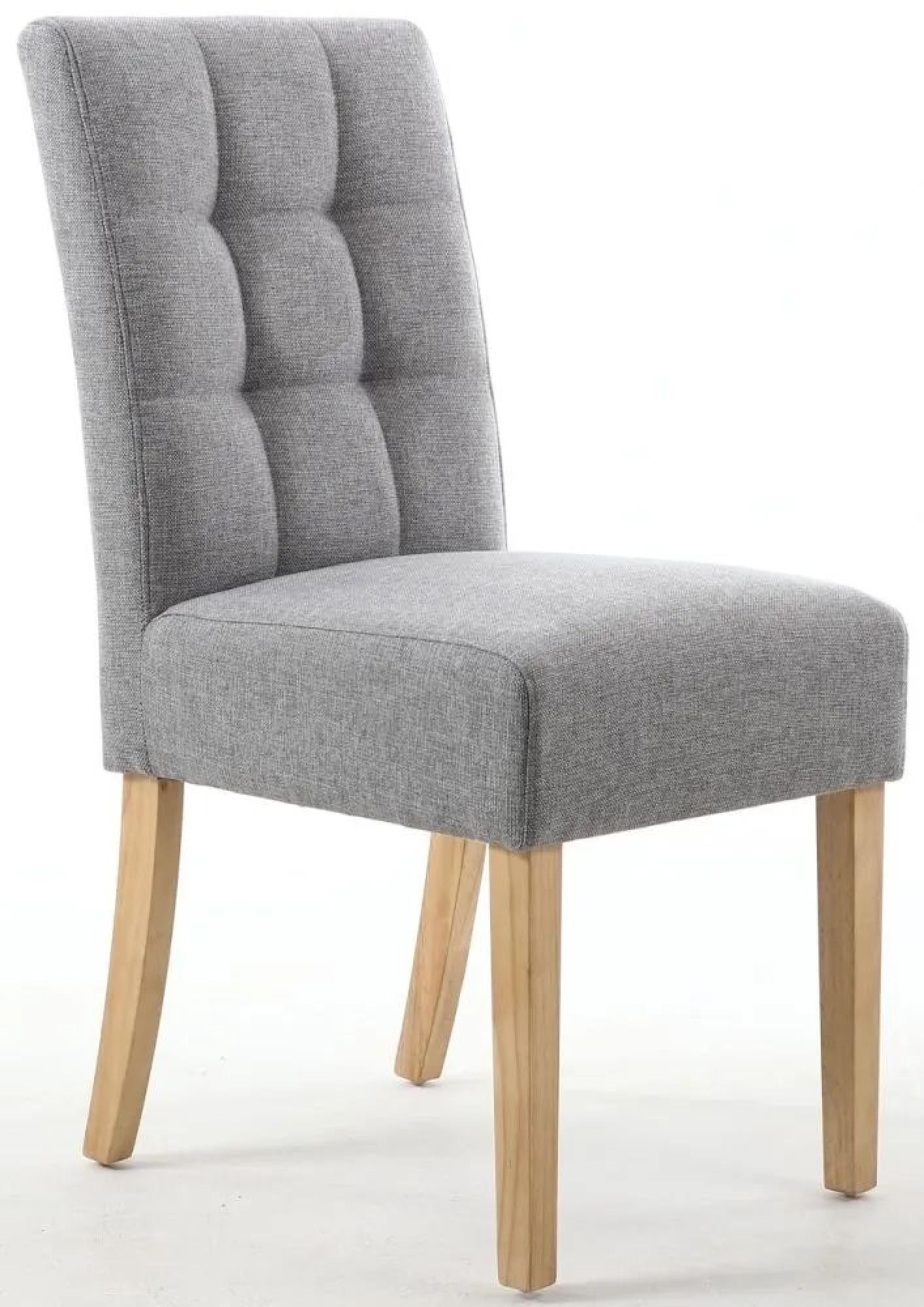 Moseley Dining Chair - Set of 2 - Stitched Waffle - Silver Grey Linen - Natural Legs