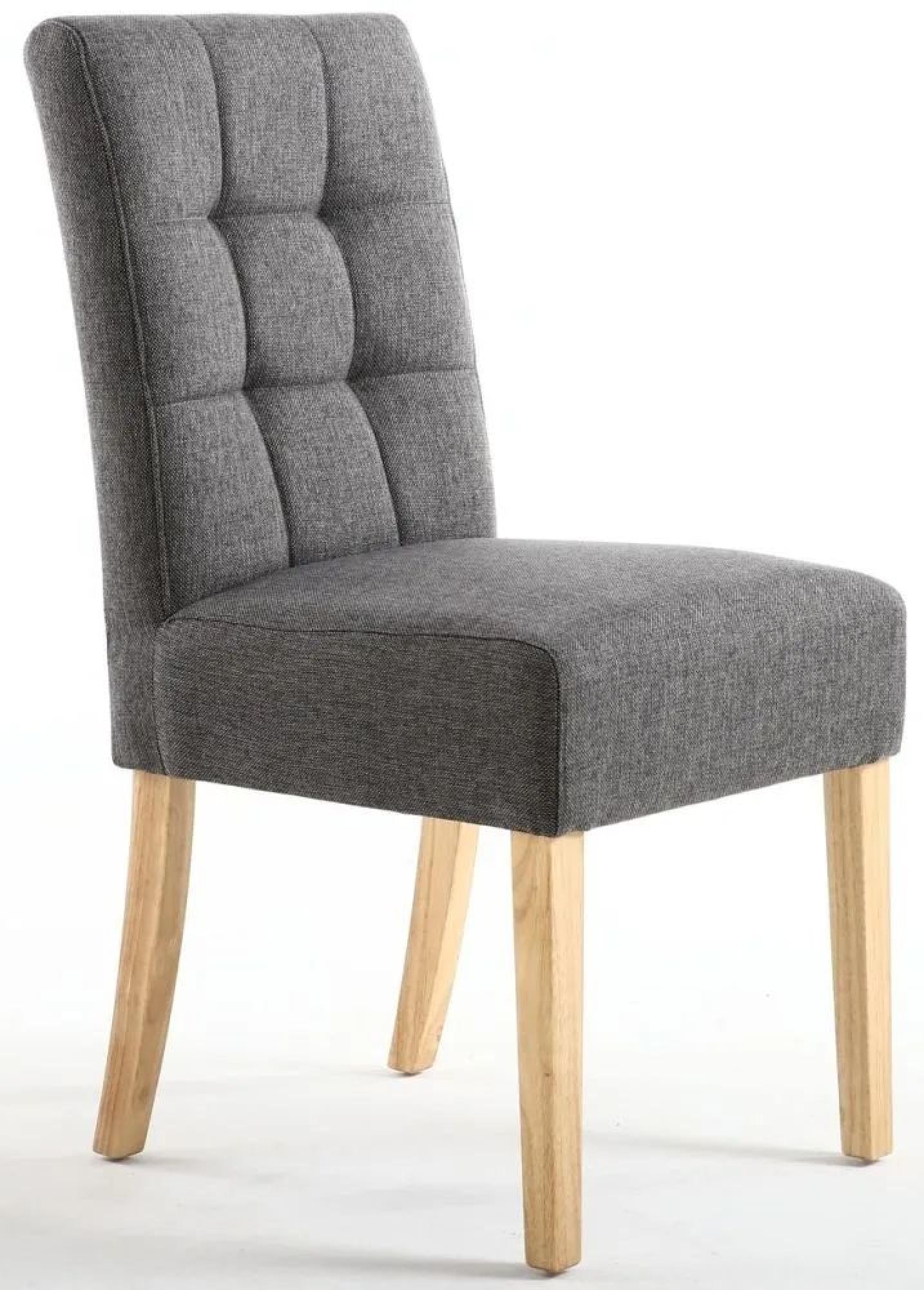 Moseley Dining Chair - Set of 2 - Stitched Waffle - Steel Grey Linen - Natural Legs