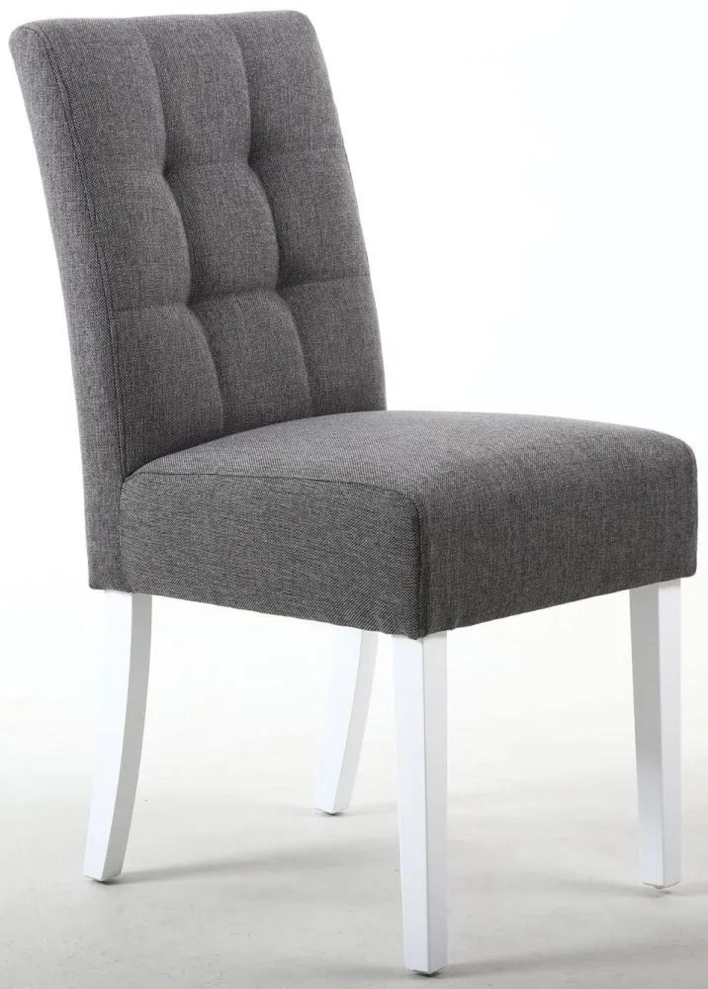 Moseley Dining Chair - Set of 2 - Stitched Waffle - Steel Grey Linen - White Legs