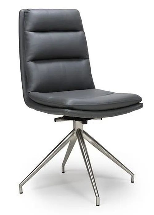 Nobo Swivel Dining Chair - Set of 2 - Grey Faux Leather - Chrome Legs