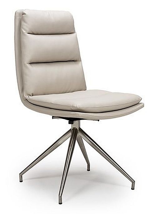Nobo Swivel Dining Chair - Set of 2 - Taupe Faux Leather - Chrome Legs