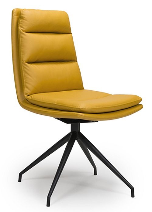 Nobo Swivel Dining Chair - Set of 2 - Yellow Faux Leather - Black Legs