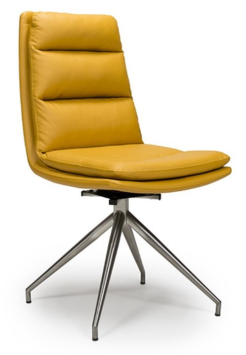 Nobo Swivel Dining Chair - Set of 2 - Yellow Faux Leather - Chrome Legs