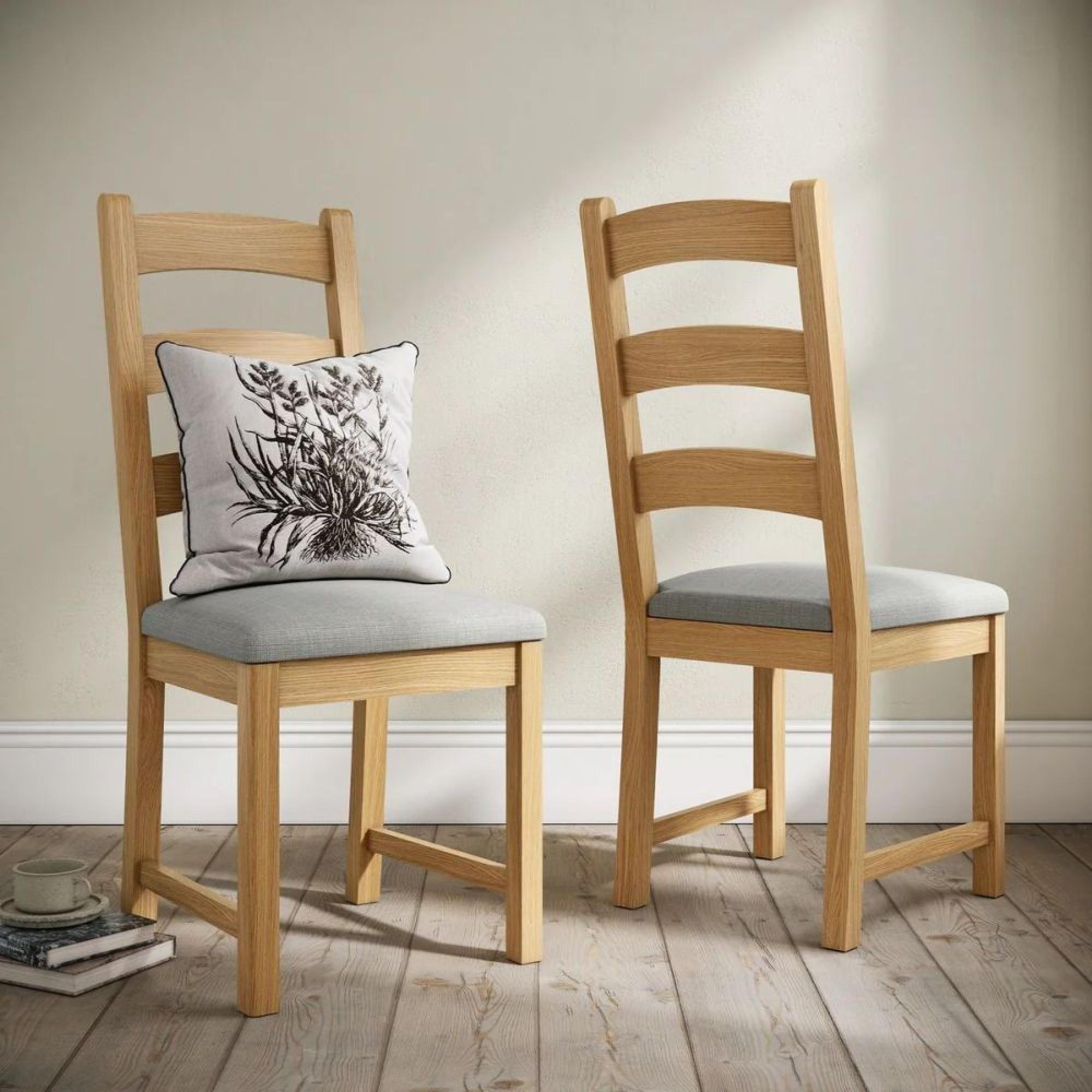 Normandy Dining Chair - Set of 2 - Beige Fabric - Ladder Back Oak