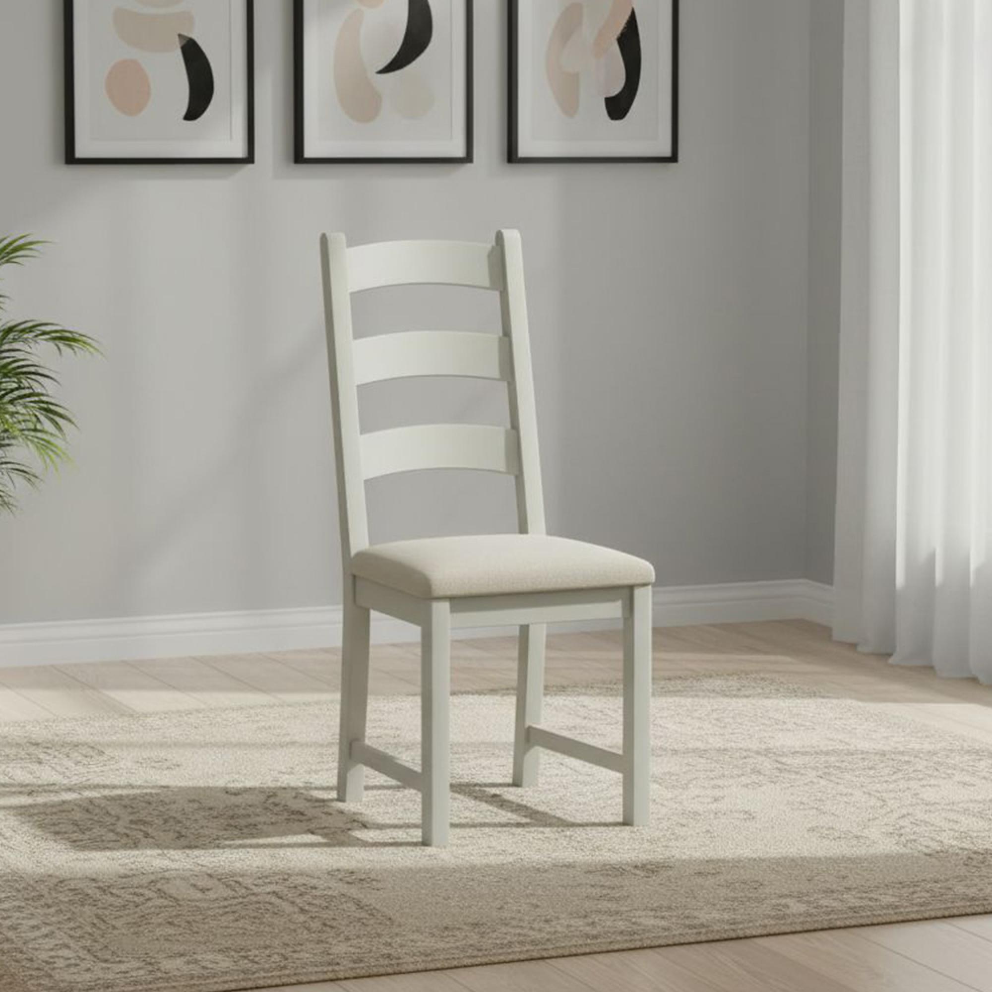 Salcombe Dining Chair - Set of 2 - Ladder Back - Grey Oak - Beige Fabric