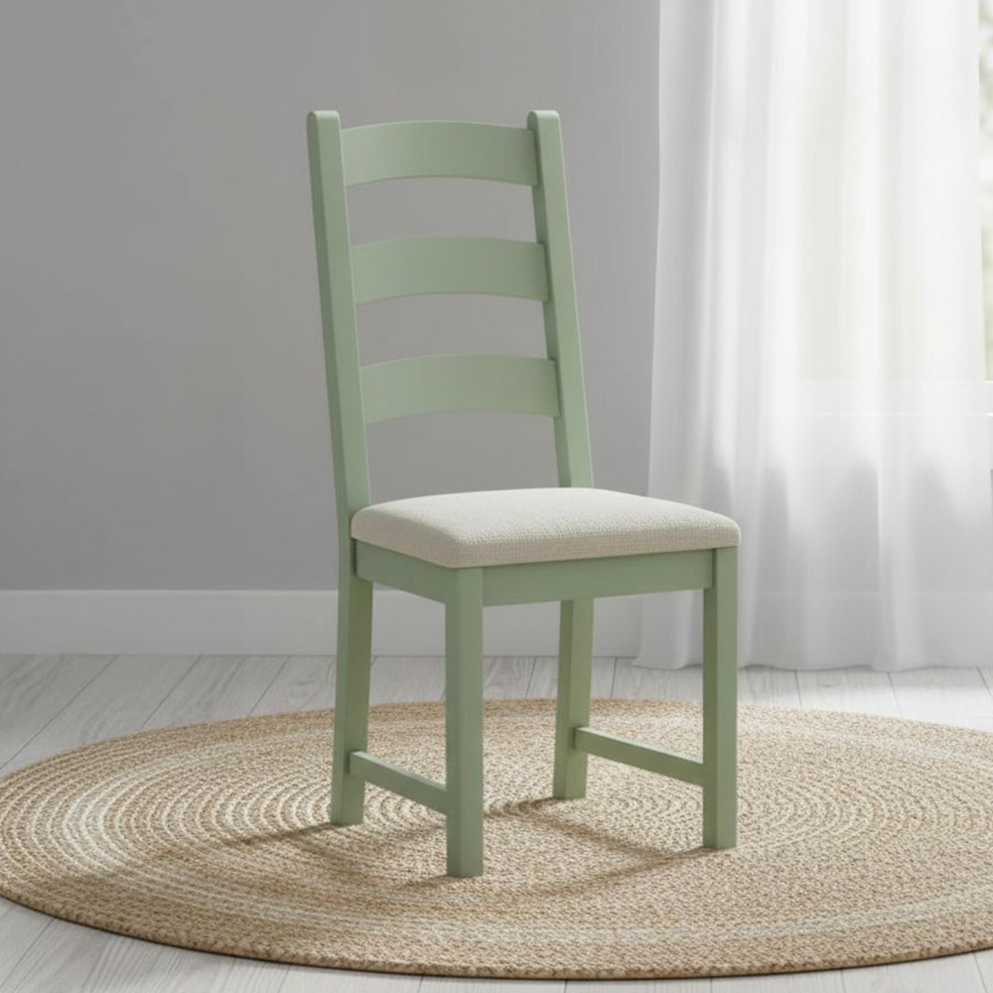 Salcombe Dining Chair - Set of 2 - Ladder Back - Sage Oak - Beige Fabric