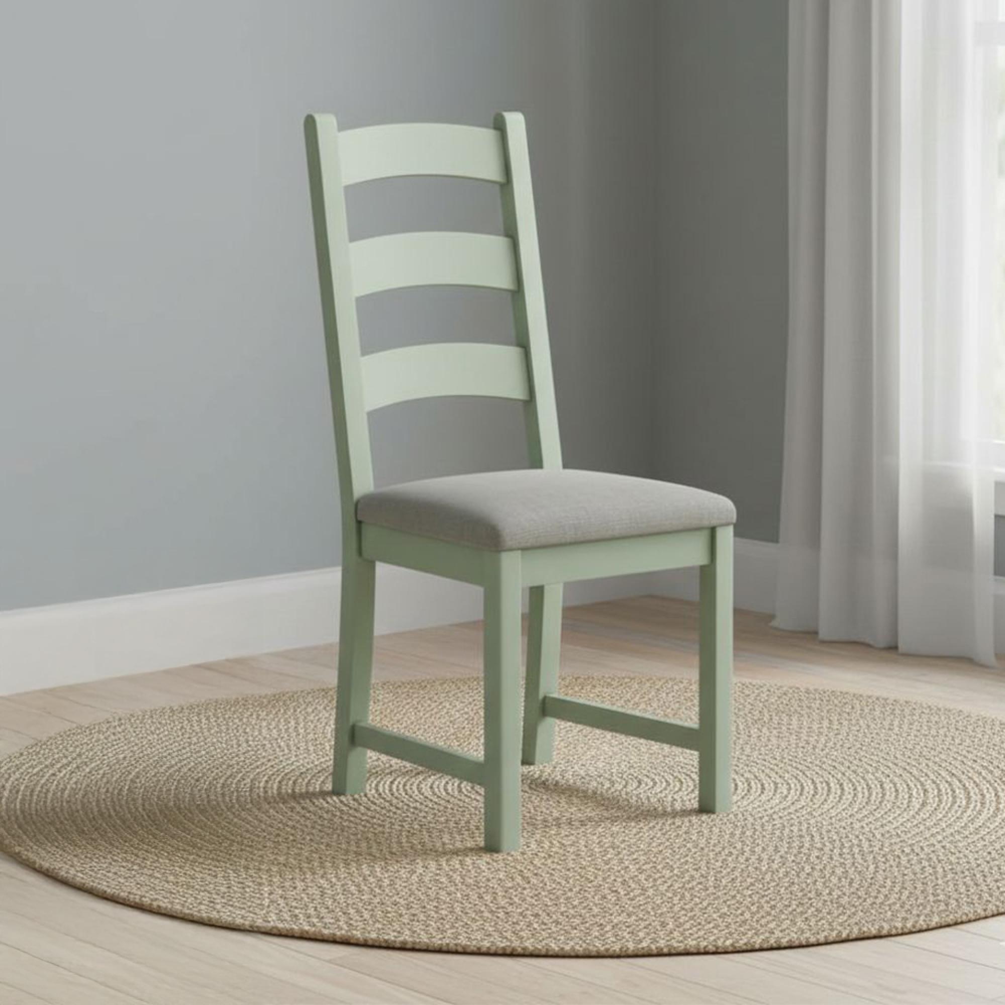 Salcombe Dining Chair - Set of 2 - Ladder Back - Sage Oak - Grey Fabric