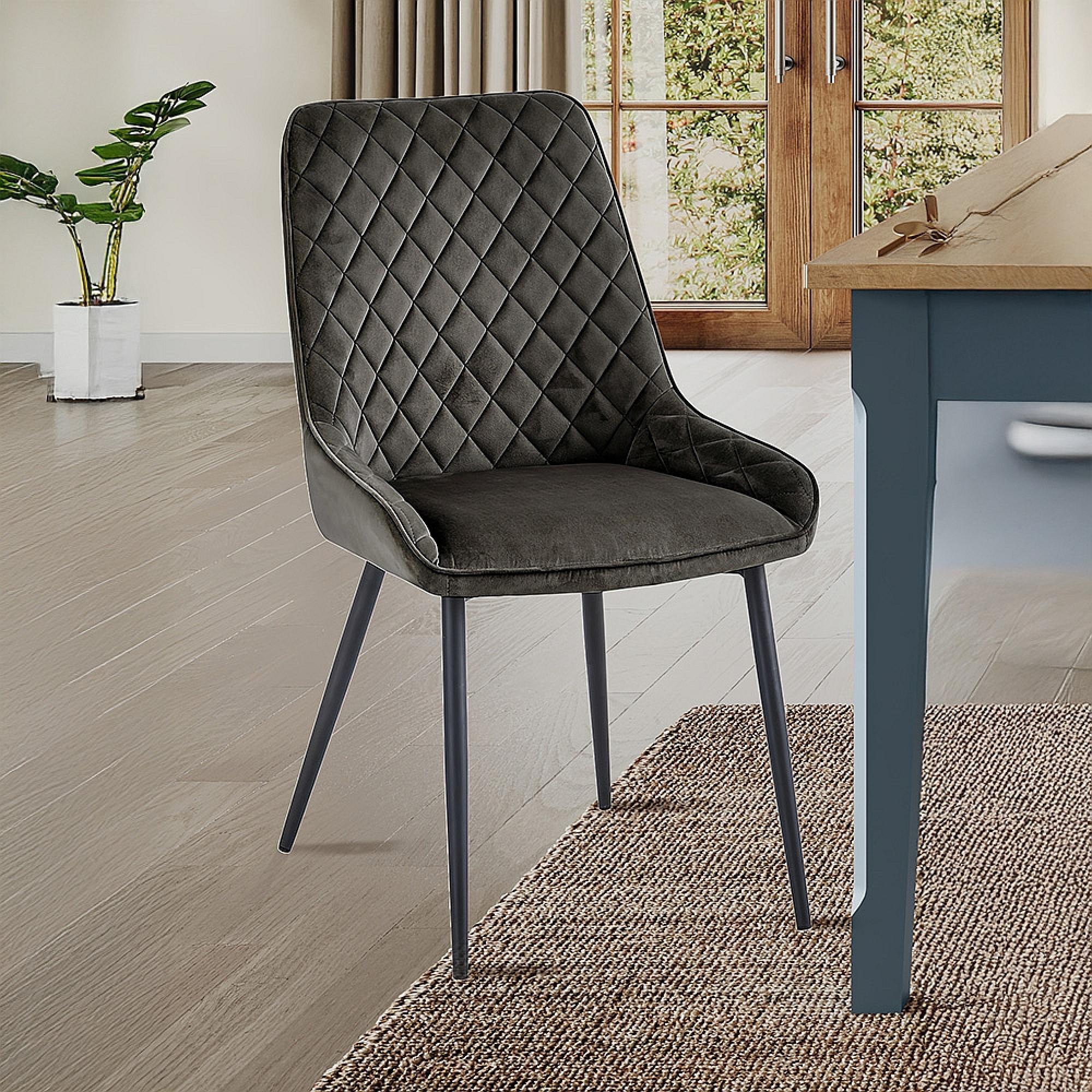 Signature Dining Chairs - Set of 2 - Grey Fabric - Blue Legs