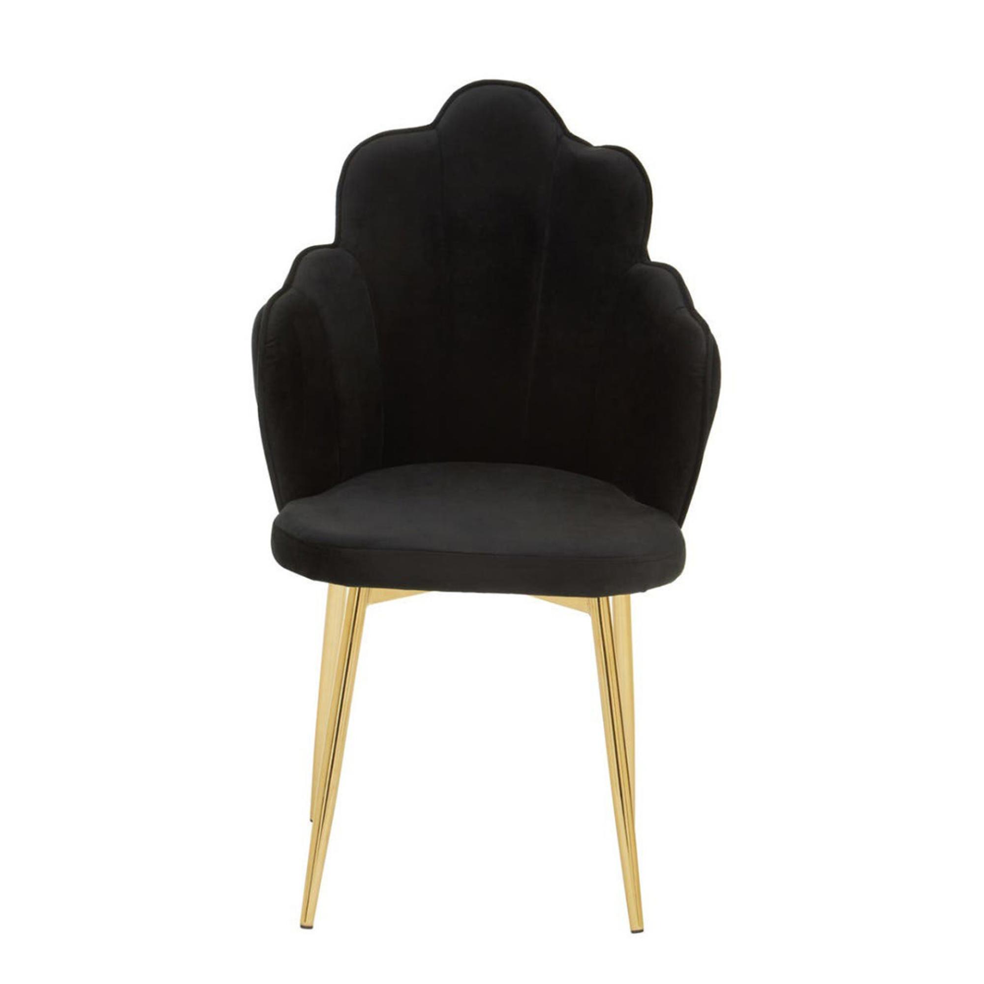 Tian Dining Chair - Set of 2 - Black Velvet Fabric with Gold Legs