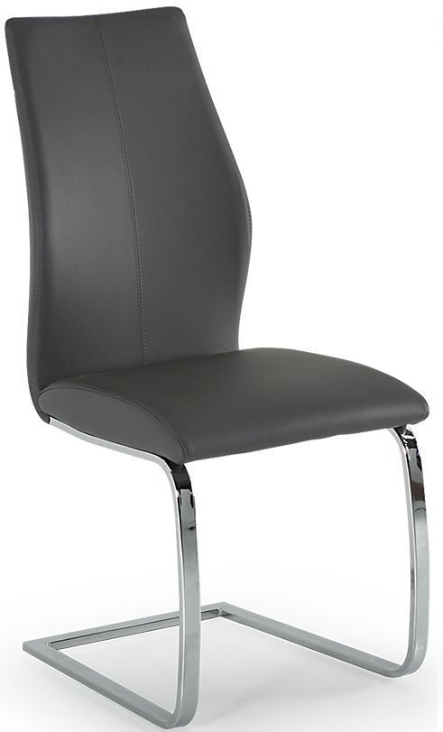 Elis Dining Chair - Set of 2 - Grey Faux Leather - Chrome