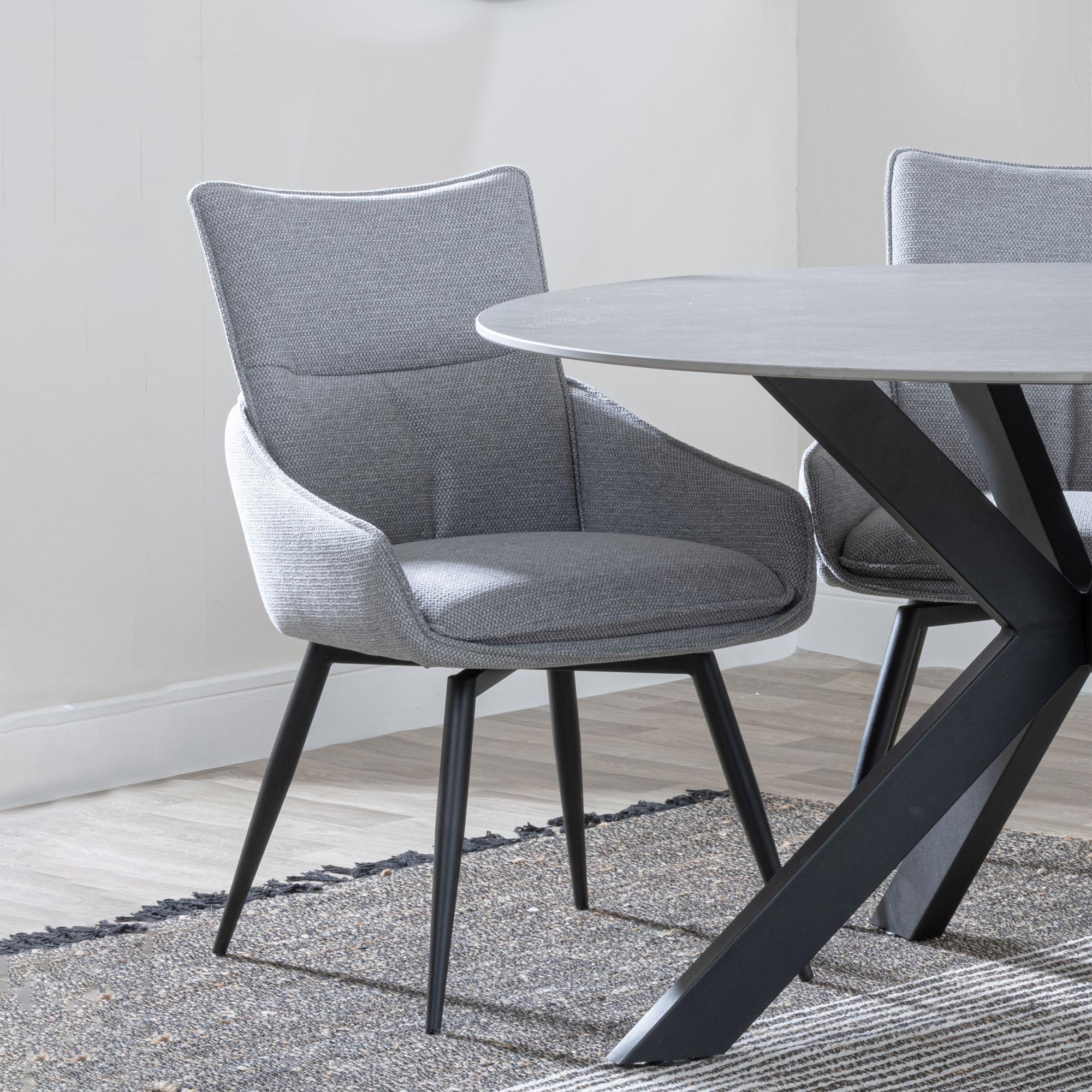 Ace Dining Chair - Swivel - Grey Fabric - Black Legs