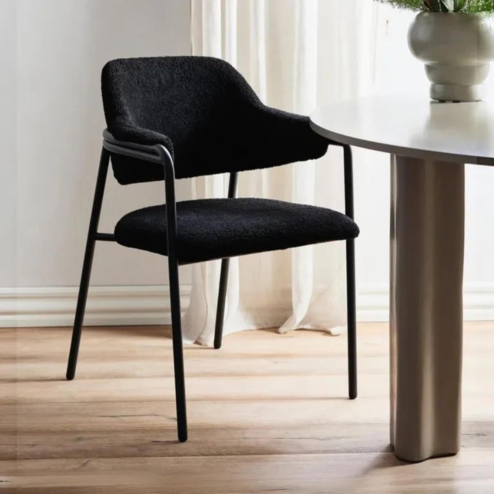 Albert Dining Armchair - Teddy Fabric - Black