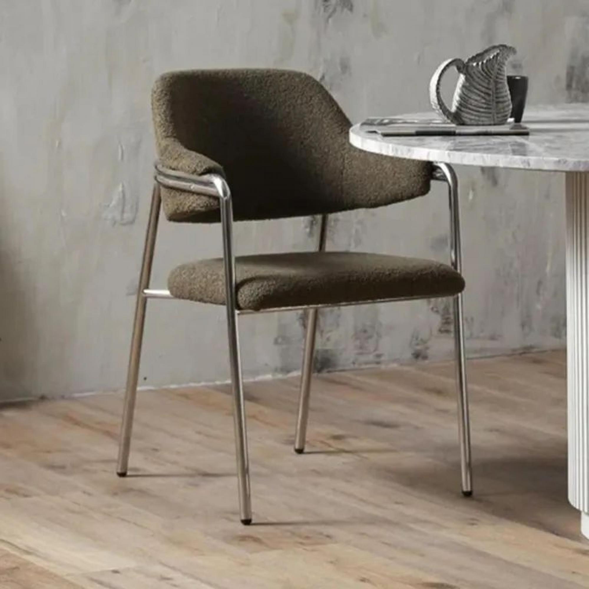 Albert Dining Armchair - Teddy Fabric - Green