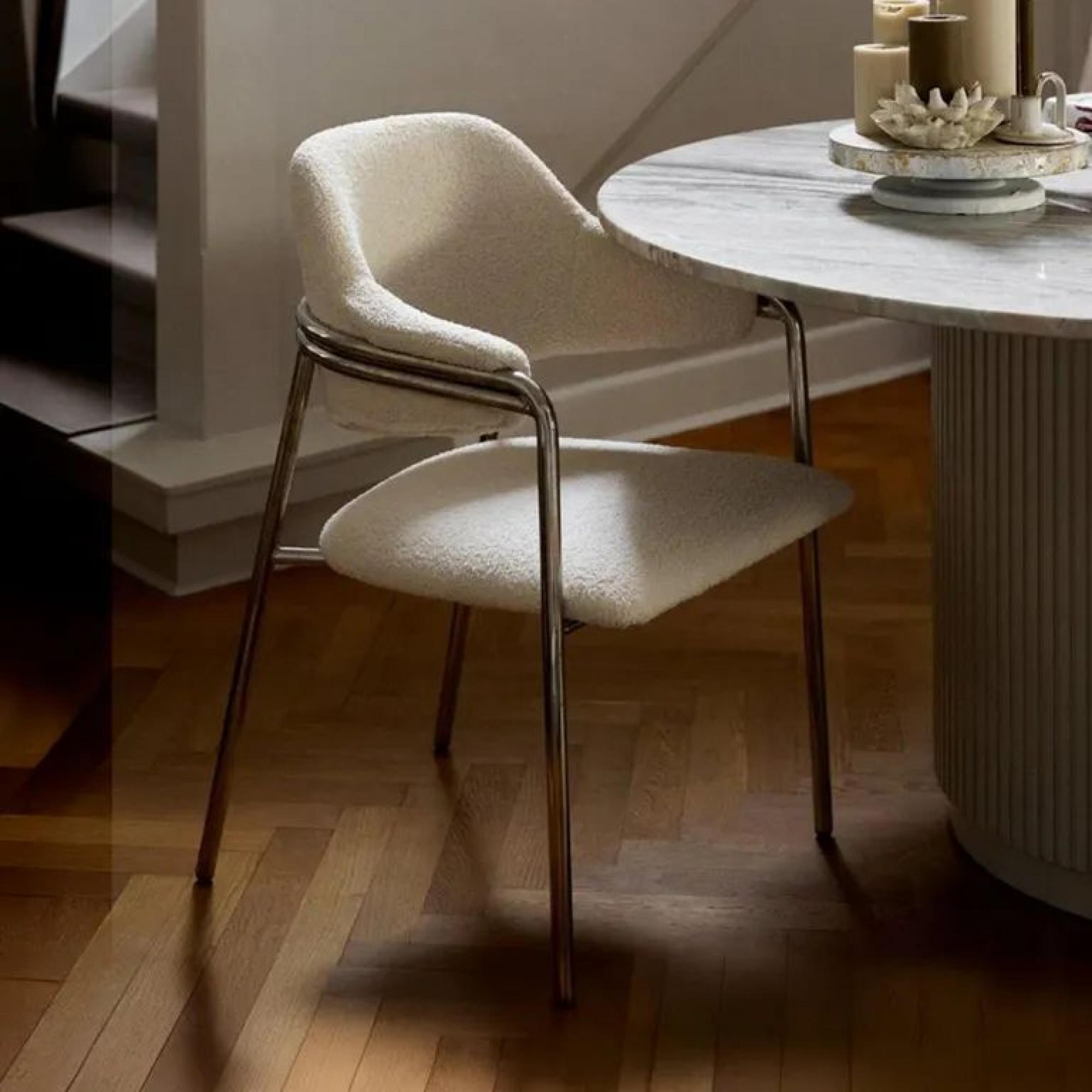 Albert Dining Armchair - Teddy Fabric - White