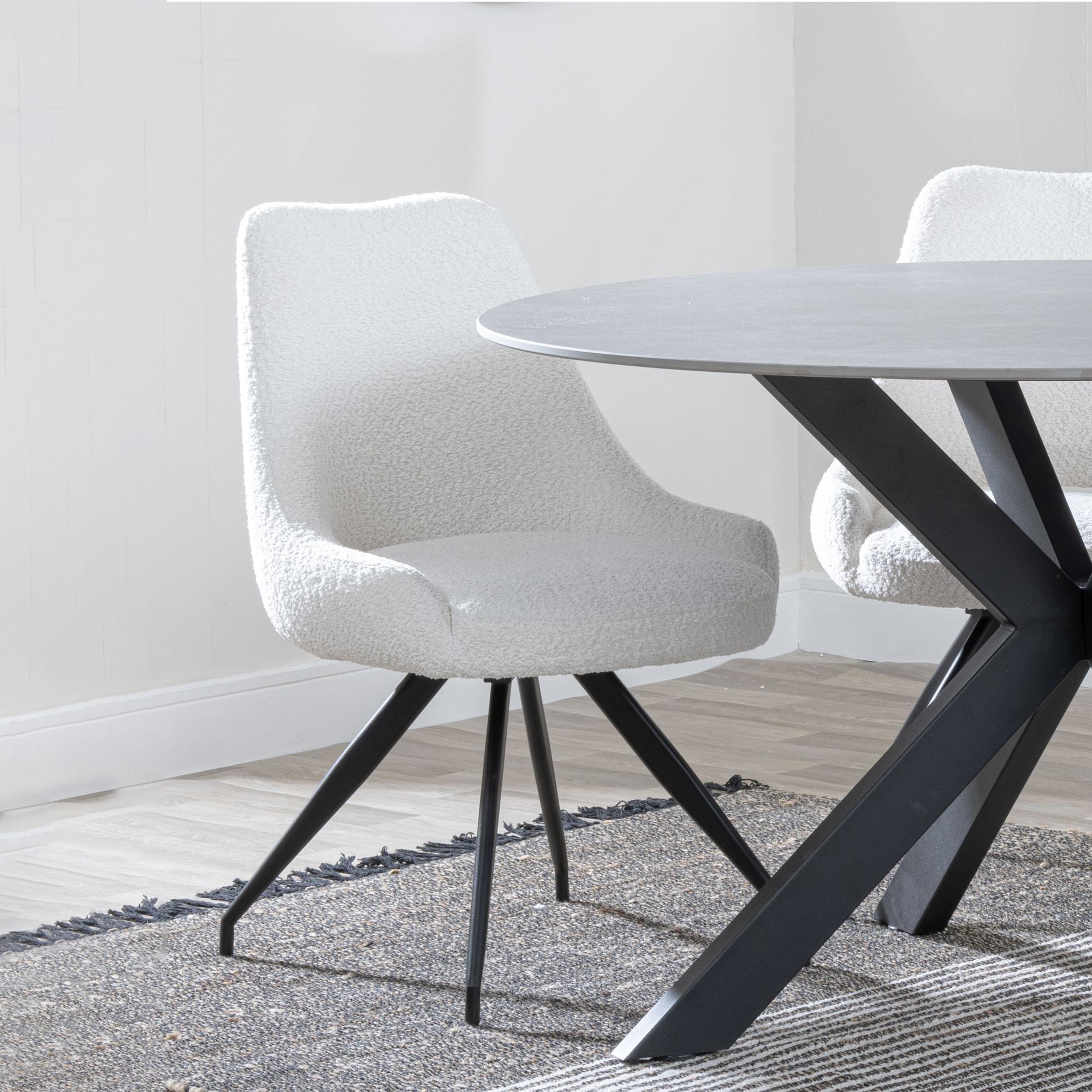 Arctic Dining Chair - Swivel - Cream Boucle Fabric - Black Legs