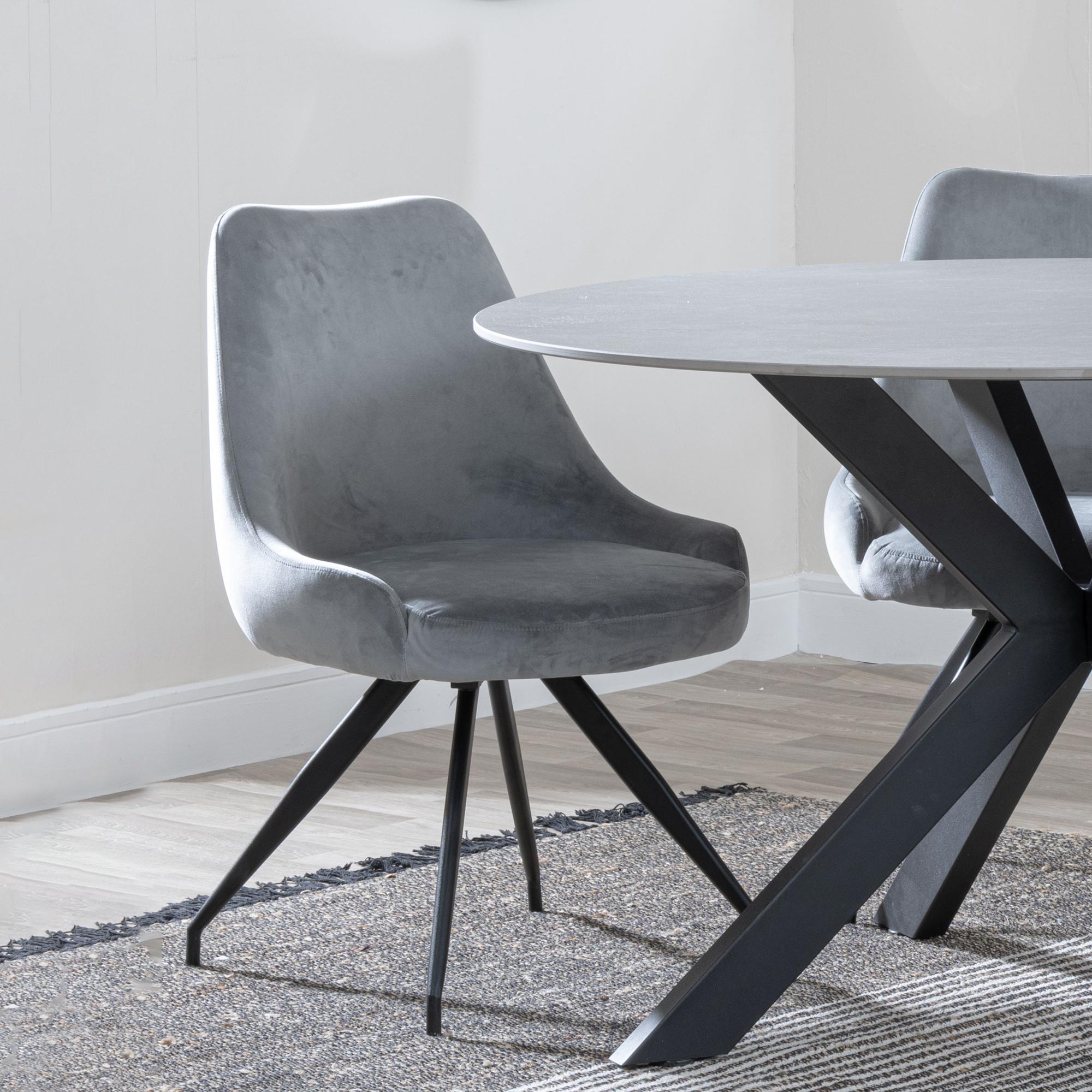 Arctic Dining Chair - Swivel - Grey Velvet Fabric - Black Legs