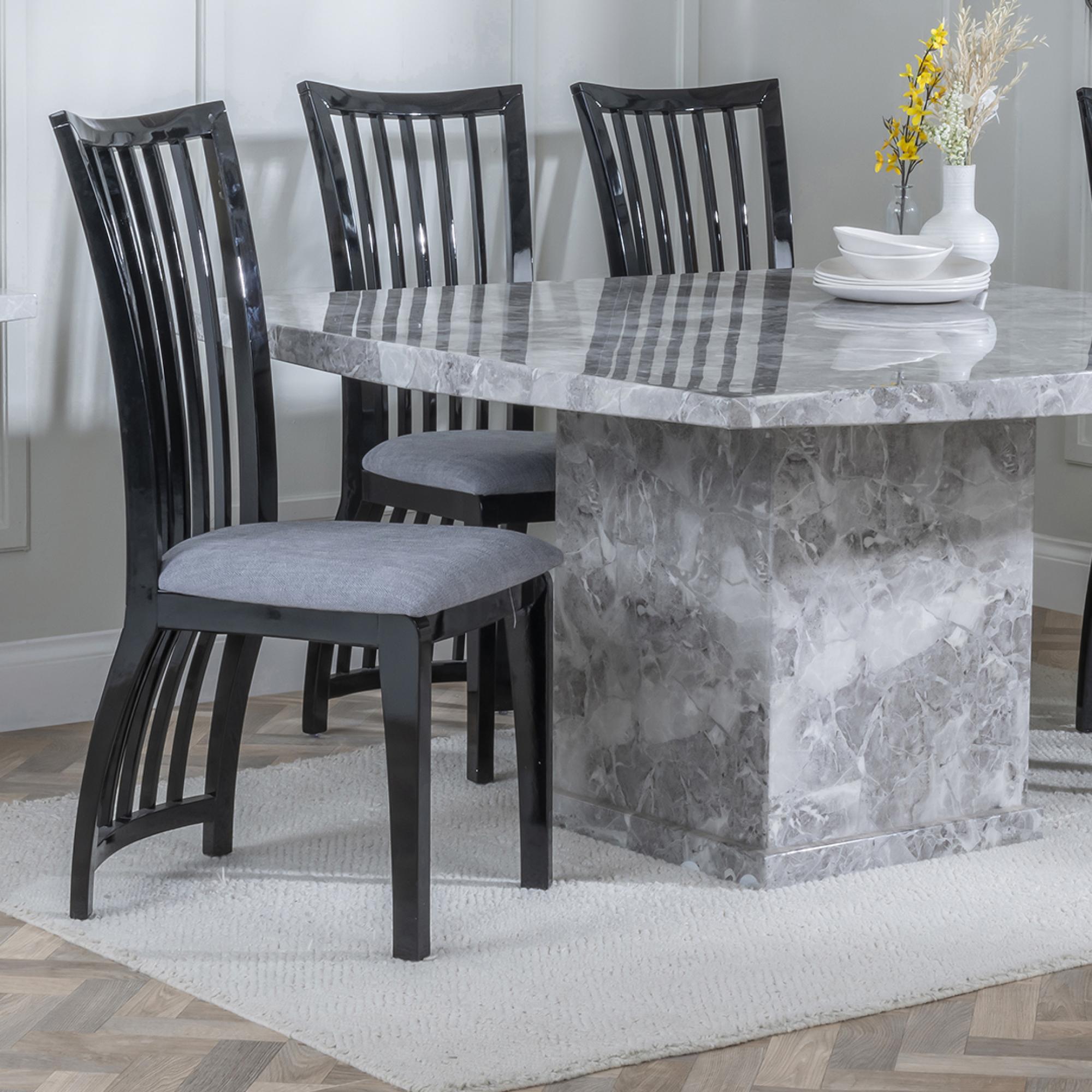 Athena Dining Chair - Slatted Back - Black High Gloss - Grey Seat Pads