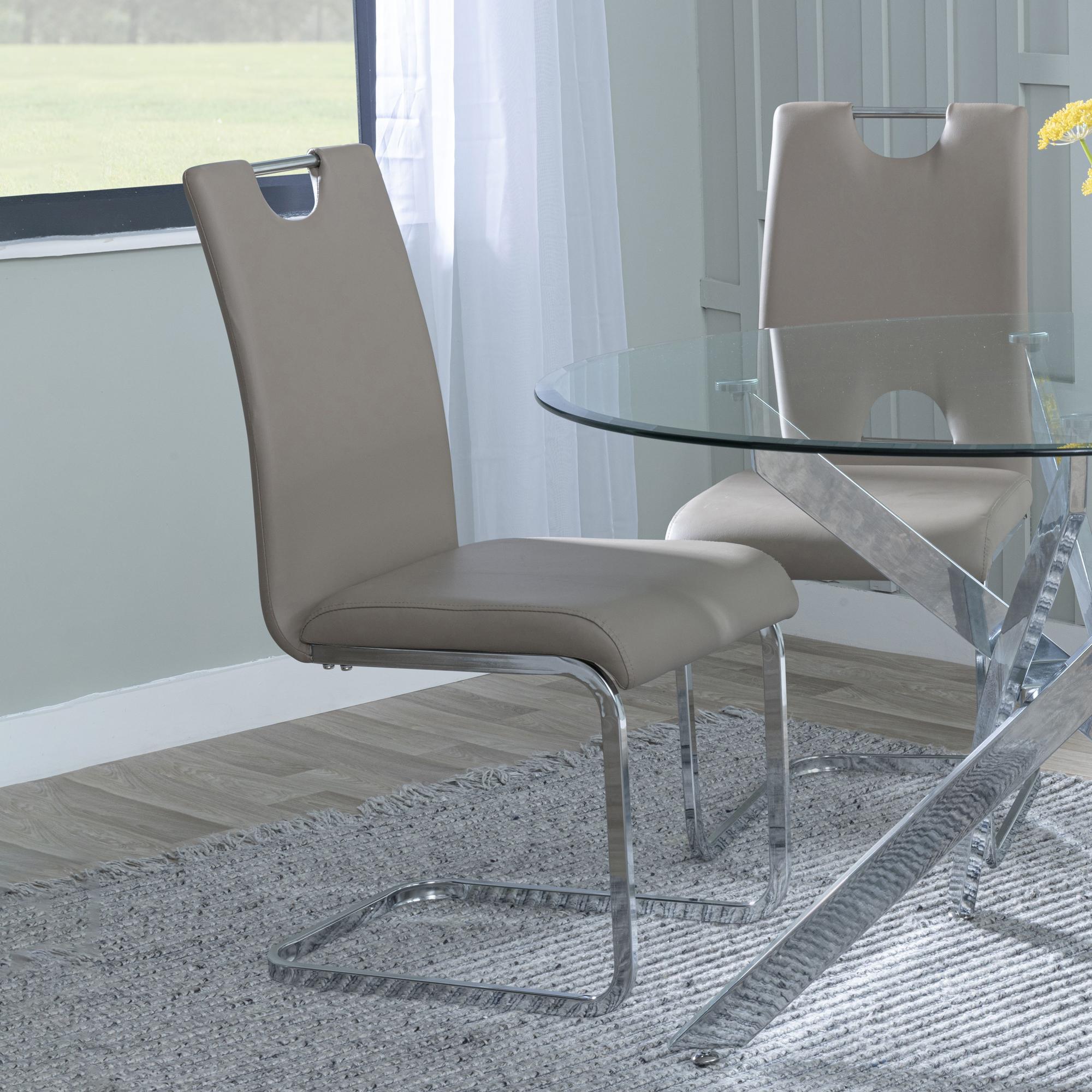 Bianco Dining Chair - Beige Faux Leather - Chrome Cantilever Base