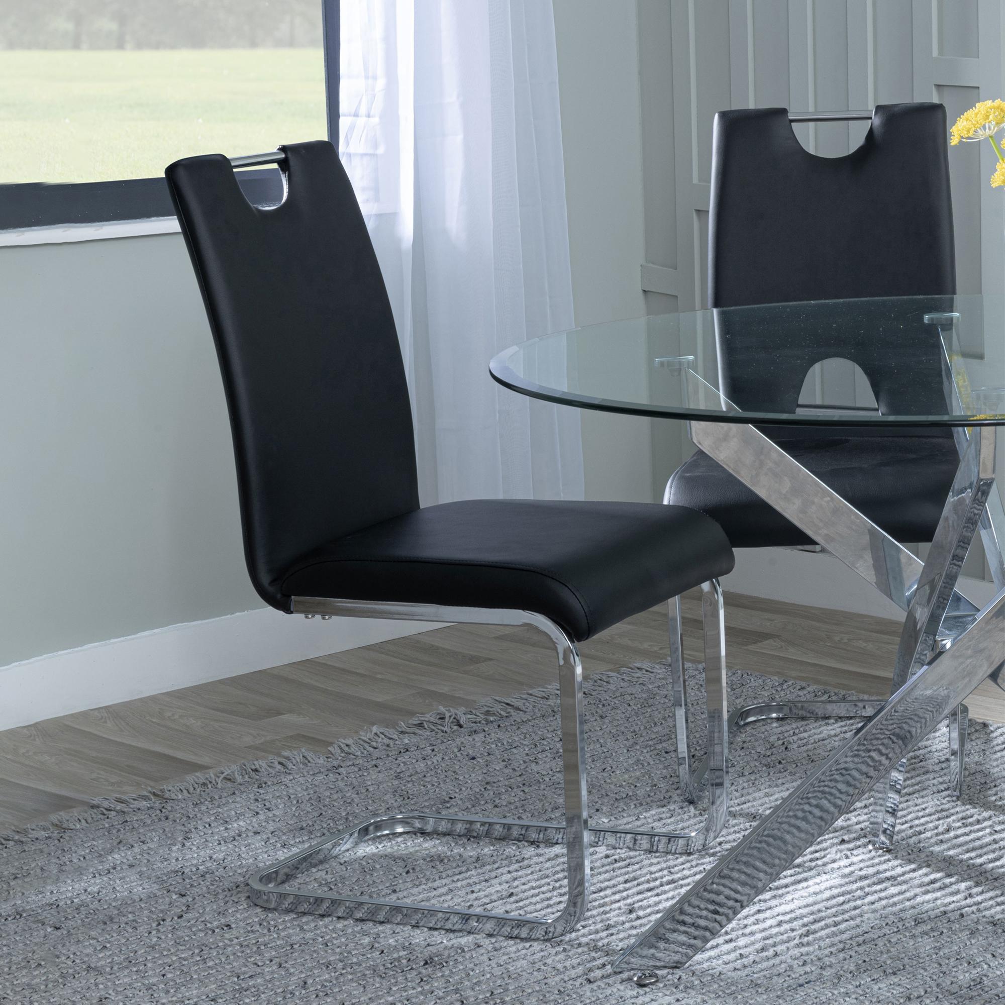 Bianco Dining Chair - Black Faux Leather - Chrome Cantilever Base