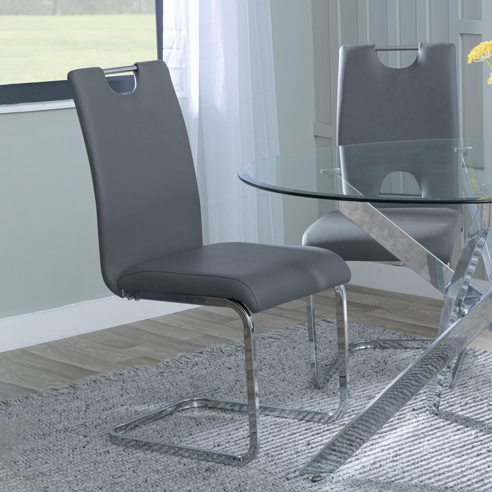 Bianco Dining Chair - Grey Faux Leather - Chrome Cantilever Base