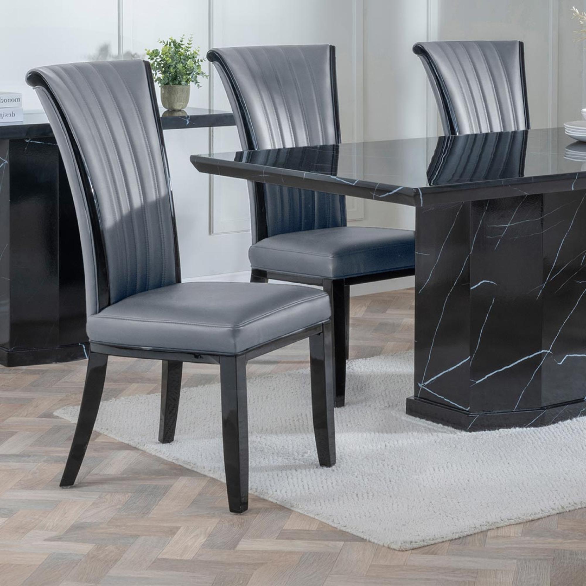Cadiz Dining Chair - Large High Back - Grey Leather - Black Legs